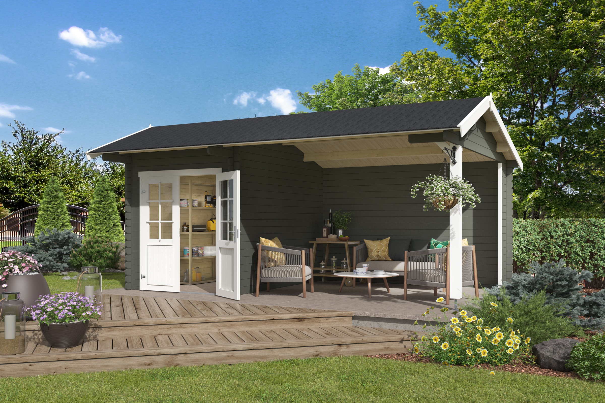 Nordic Holz Gartenhaus "Kenzo", (Anbau inkl. Rückwand) günstig online kaufen