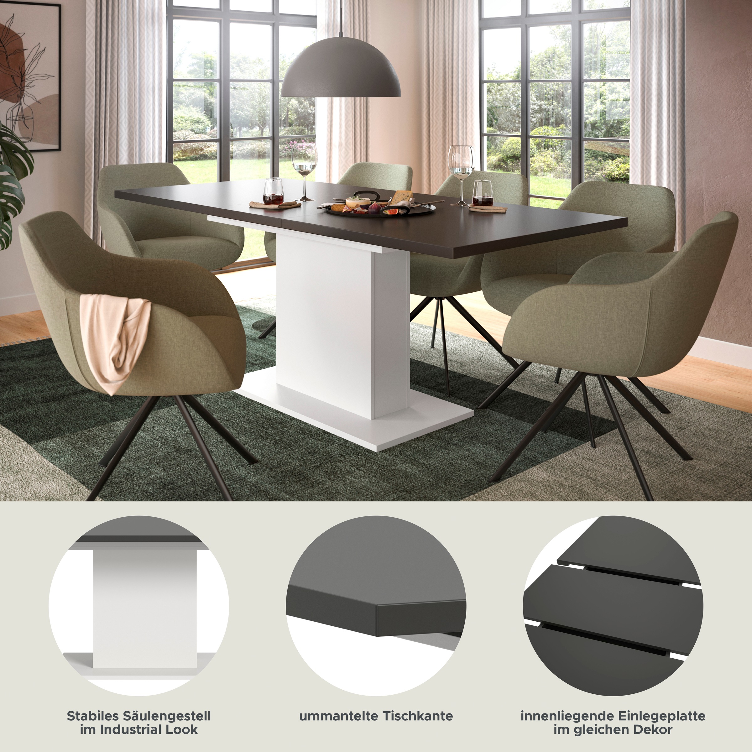 Thumbnail - Home affaire Esstisch "Motus, ausziehbar 150 -190 cm, inklusive 40 cm Einlegeplatte" Set, 1 Stk. tlg. Säulengestell mit ...