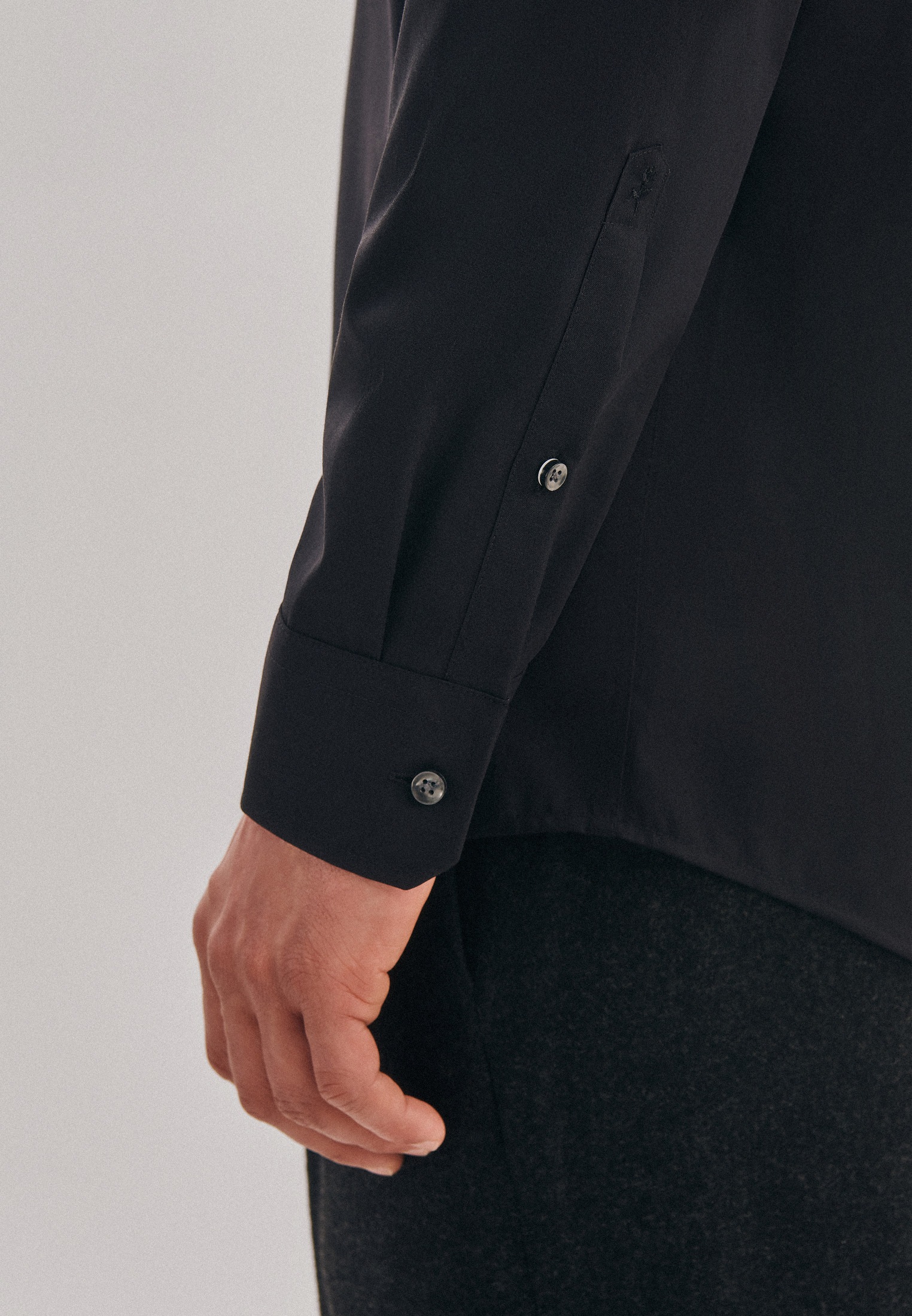 Businesshemd SEIDENSTICKER "Schwarze Rose", Herren, Gr. XXL (46), normale Ärmellängen, schwarz, 100% Baumwolle, unifarben, regular fit, 2-Knopf-Manschette, Hemden, Regular 1/1 Kentkragen Uni 3