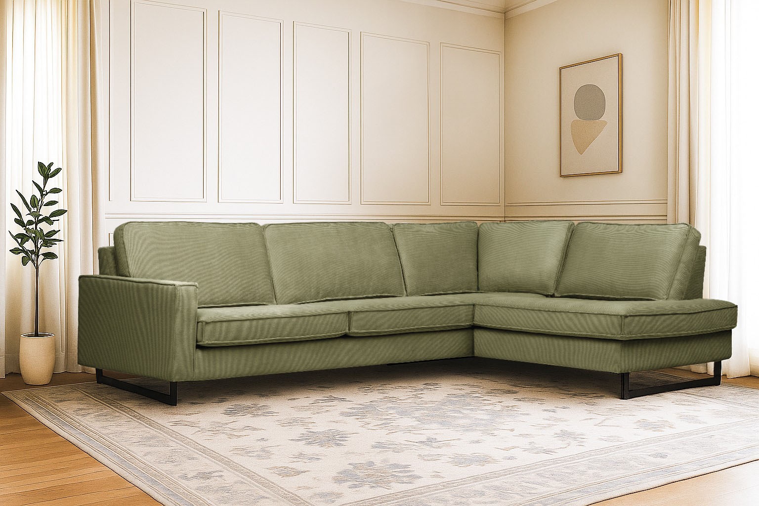 OTTO home Ecksofa "Pinto, 290 cm, Cord, Chenille, Lederoptik, Ottomane links / rechts" mit Keder, schwarze Metallfüße, Wellenunterfederung