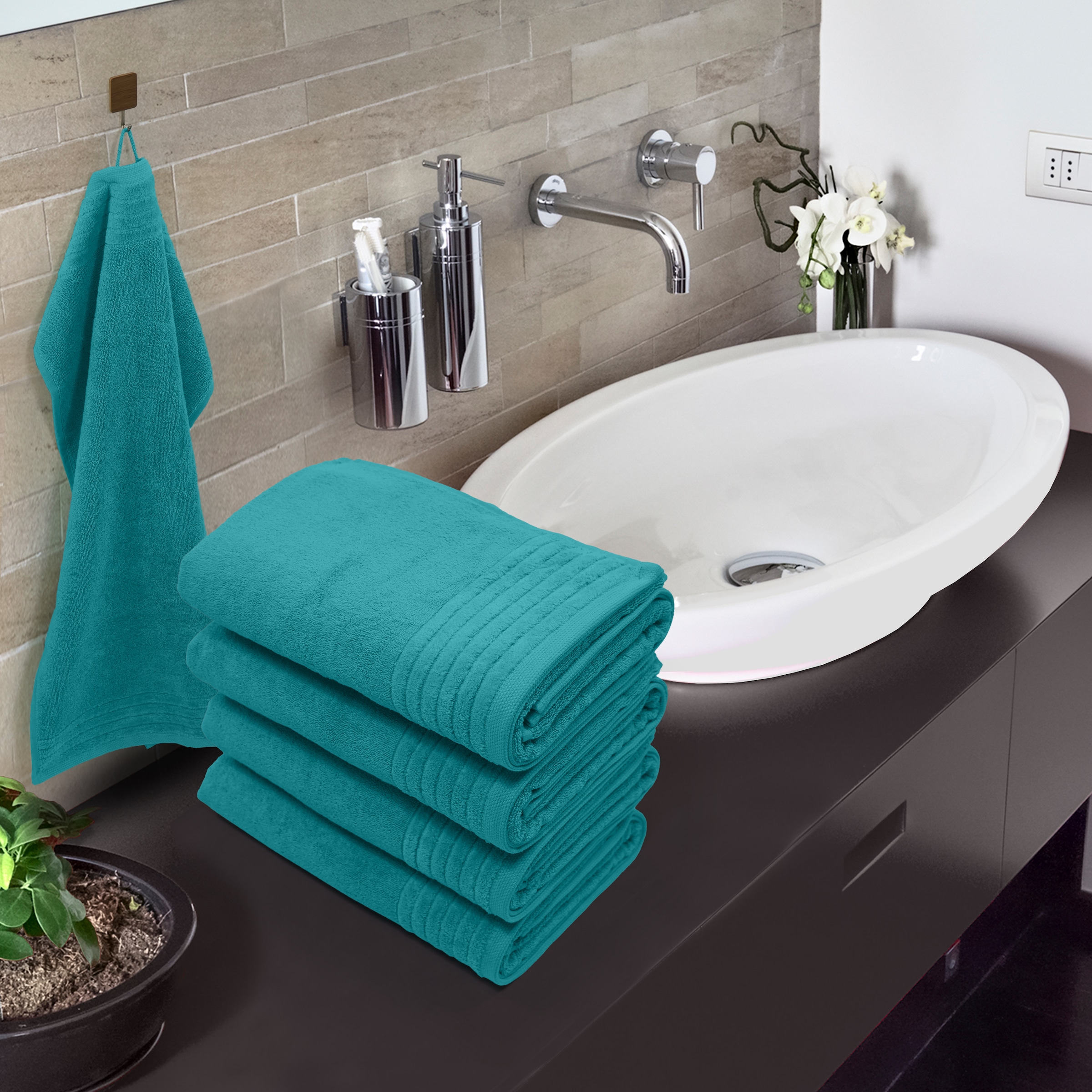 my home Duschtücher »Sanremo premium, Premium Handtücher, 600 gr/m², 70x140cm«, (Set, 4 St., 2x 70x140cm), mit Bordüre, einfarbig, flauschig und weich, dicke Qualität