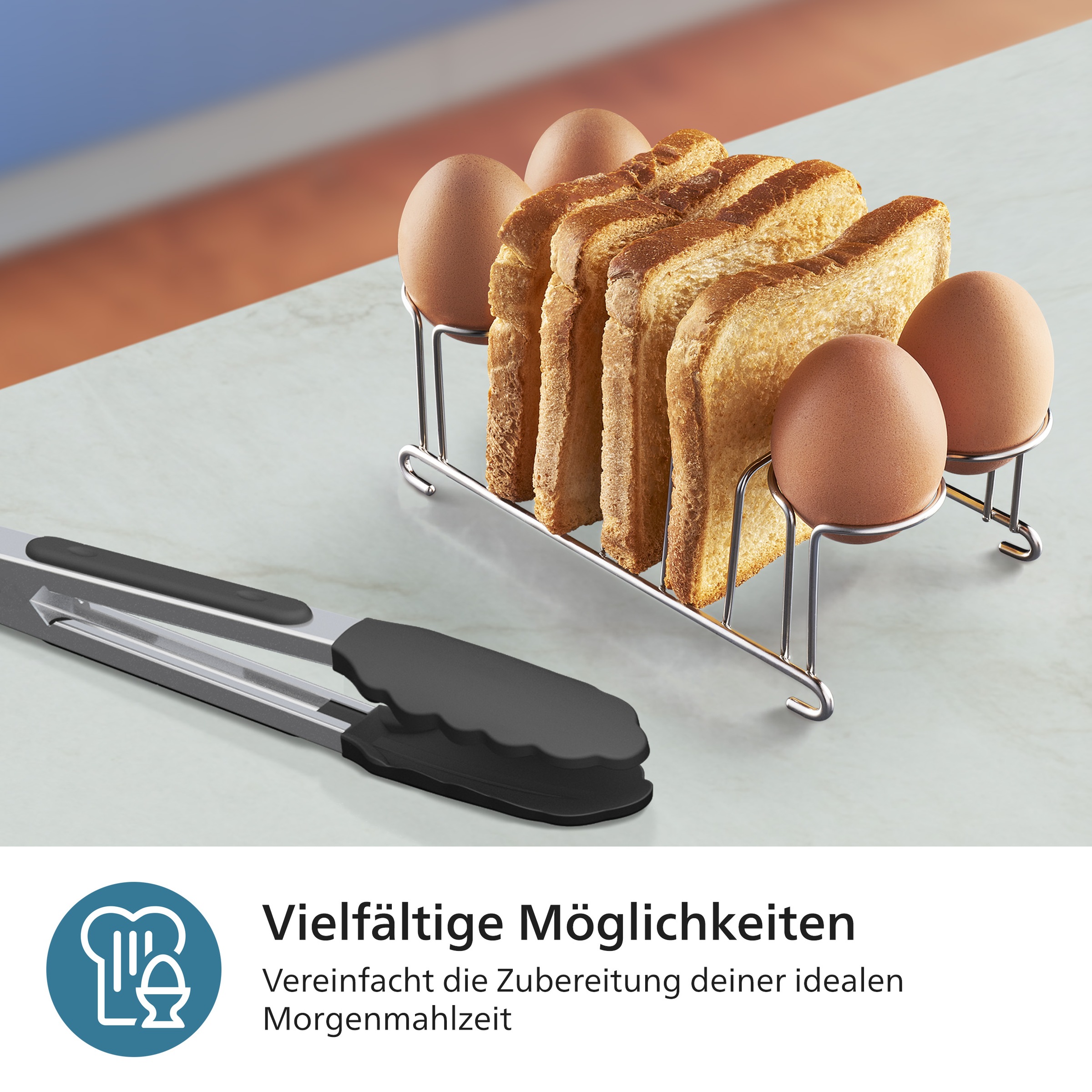 Philips Airfryer-Toasthalter »HD9921/00 für Airfryer 6,2 l, 8,3 l und 9 l«, Edelstahl, (2 St., Toastständer + Eierhalter u. Zange im Lieferumfang), Frühstücksset mit HomeID App, spülmaschinenfest