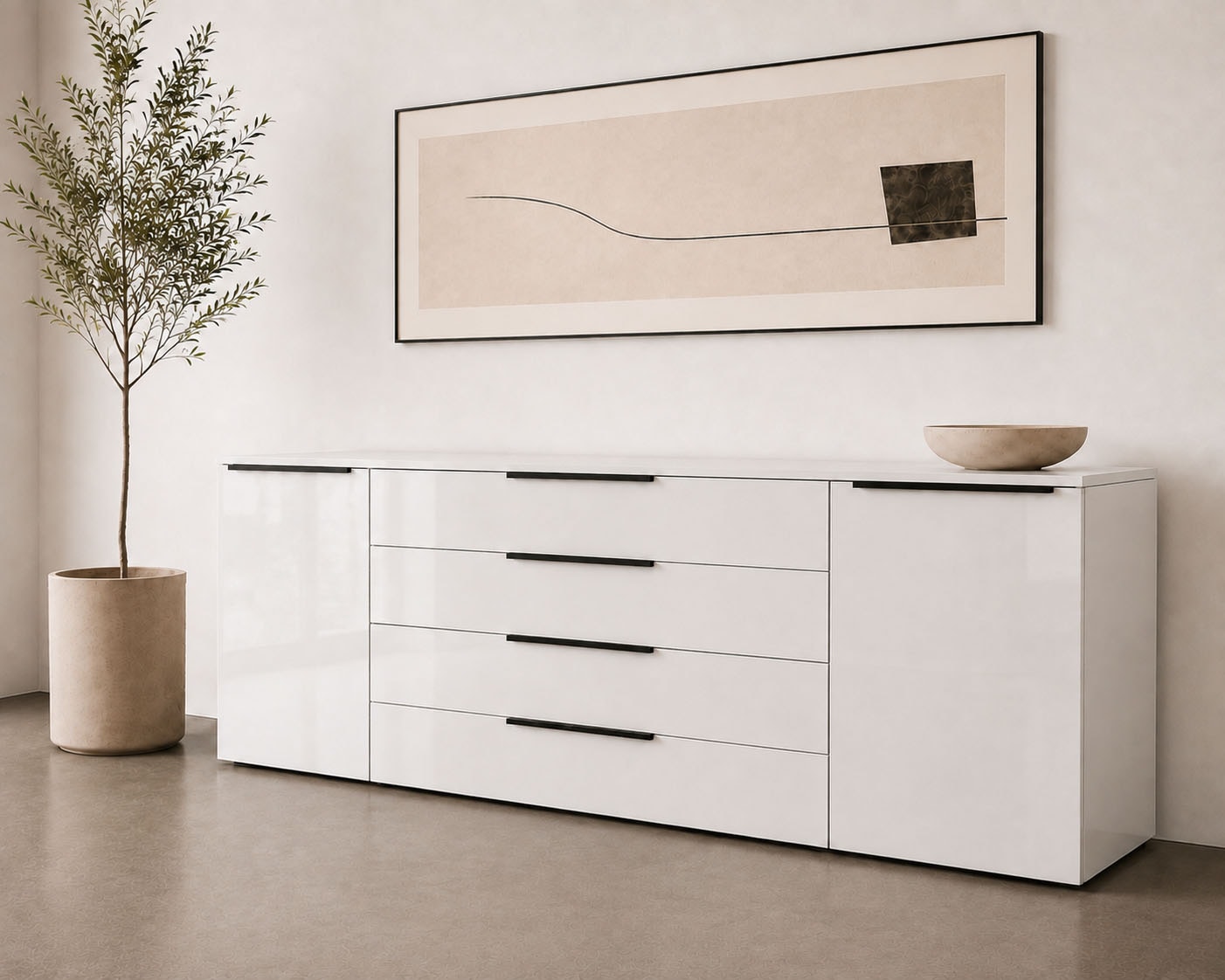 borchardt Möbel Sideboard "Tom, moderne Kommode mit Metallgriffen, 200cm breit" 2 Türen, 3 Schubfächer, Metallgriffe anthrazit