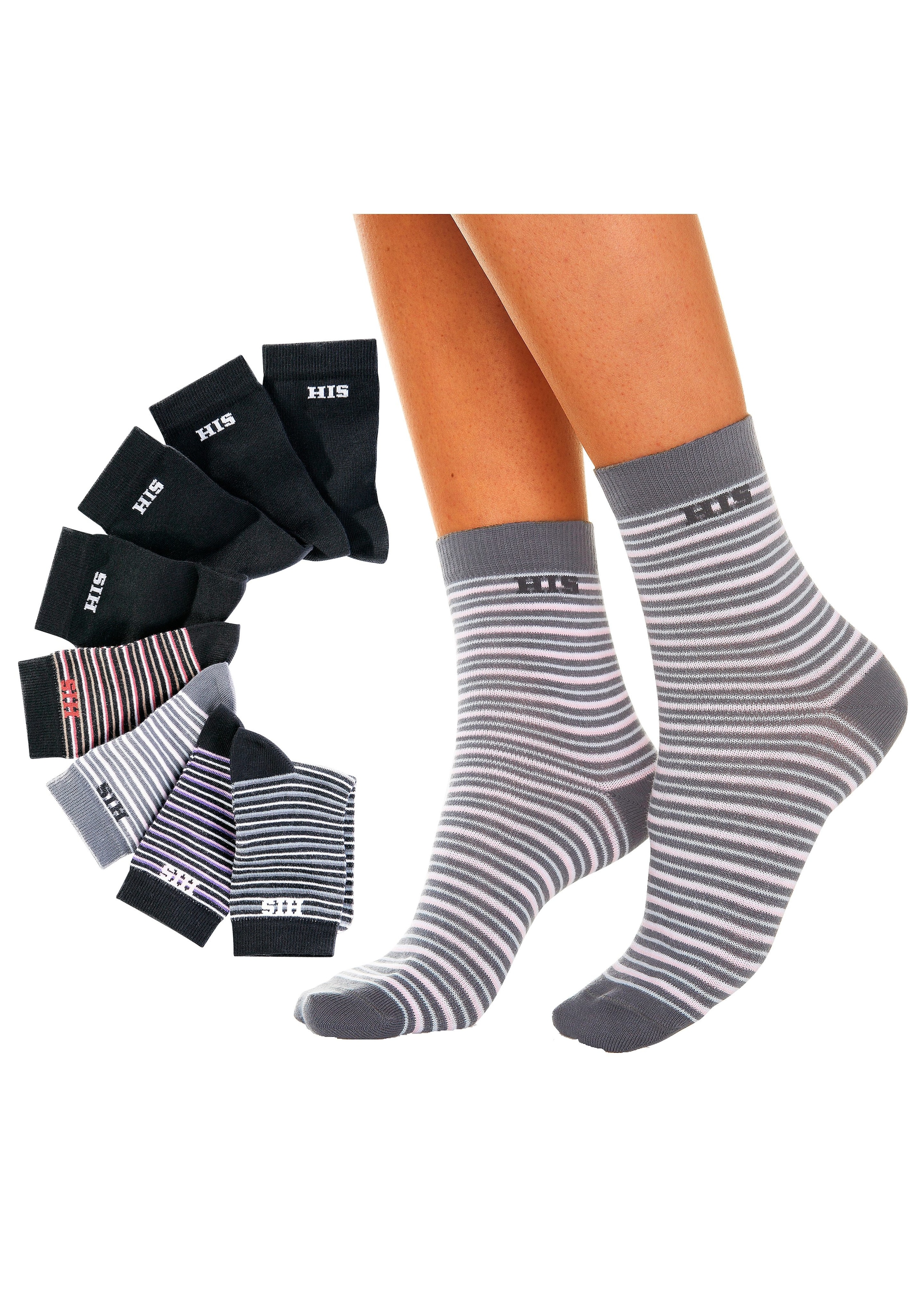 H.I.S Socken, (Packung, 8 Paar), geringelt und unifarben