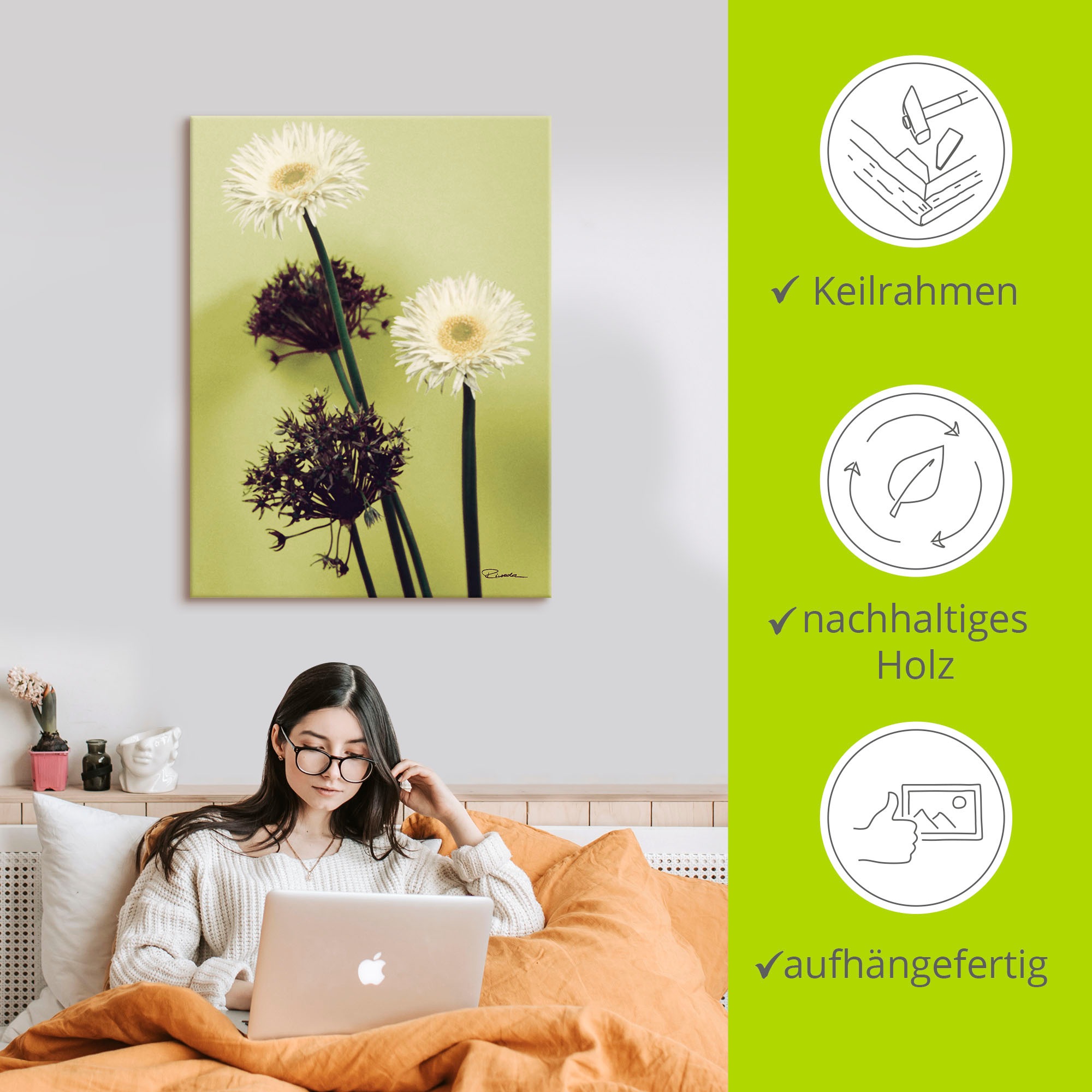 Artland Wandbild »Zwei vor grün - Gerberas«, Blumenbilder, (1 St.), als Leinwandbild in verschied. Größen