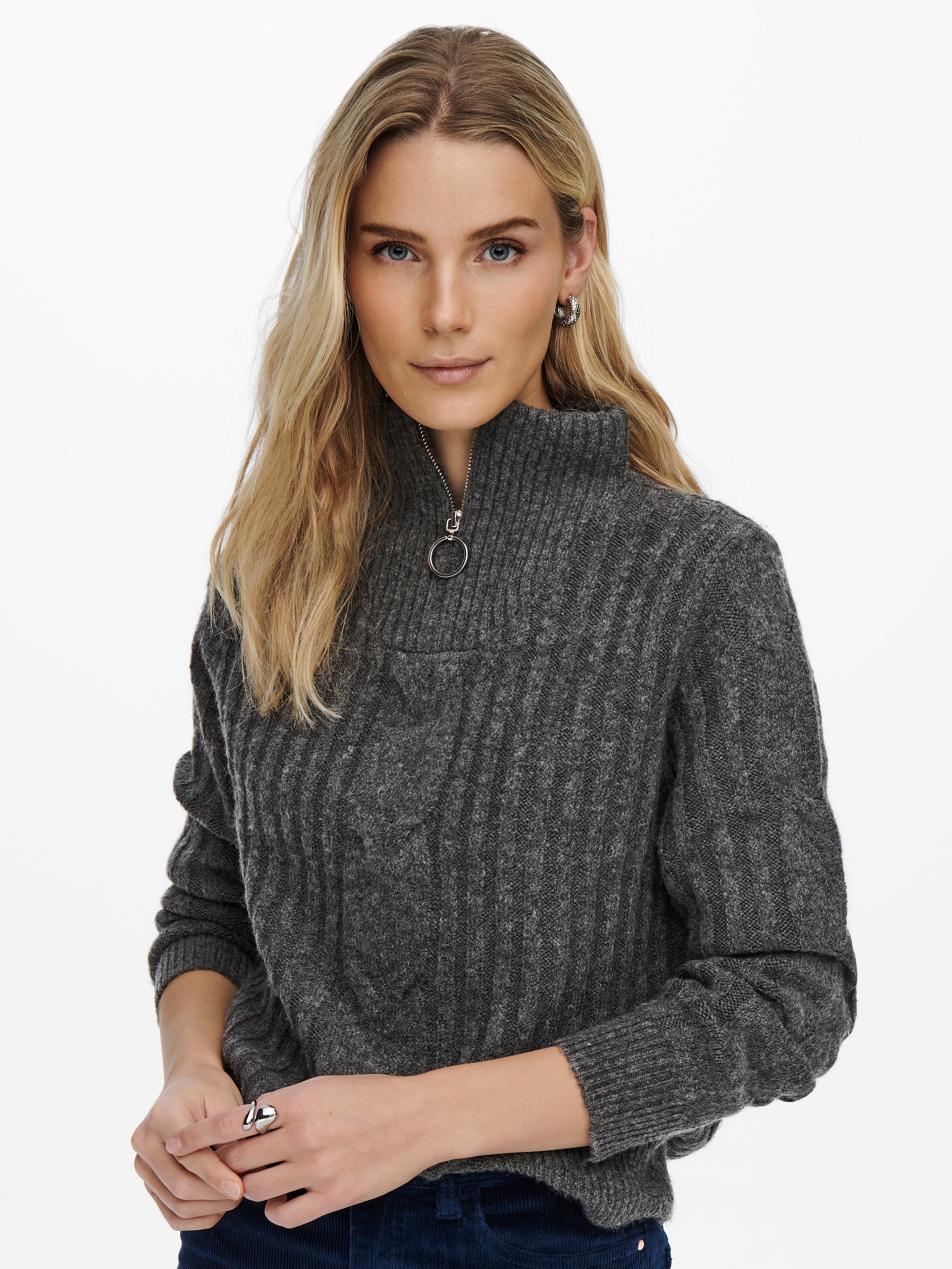 JDY Stehkragenpullover "JDYANDREA L/S ZIP CABLE PULLOVE KNT NOOS" günstig online kaufen