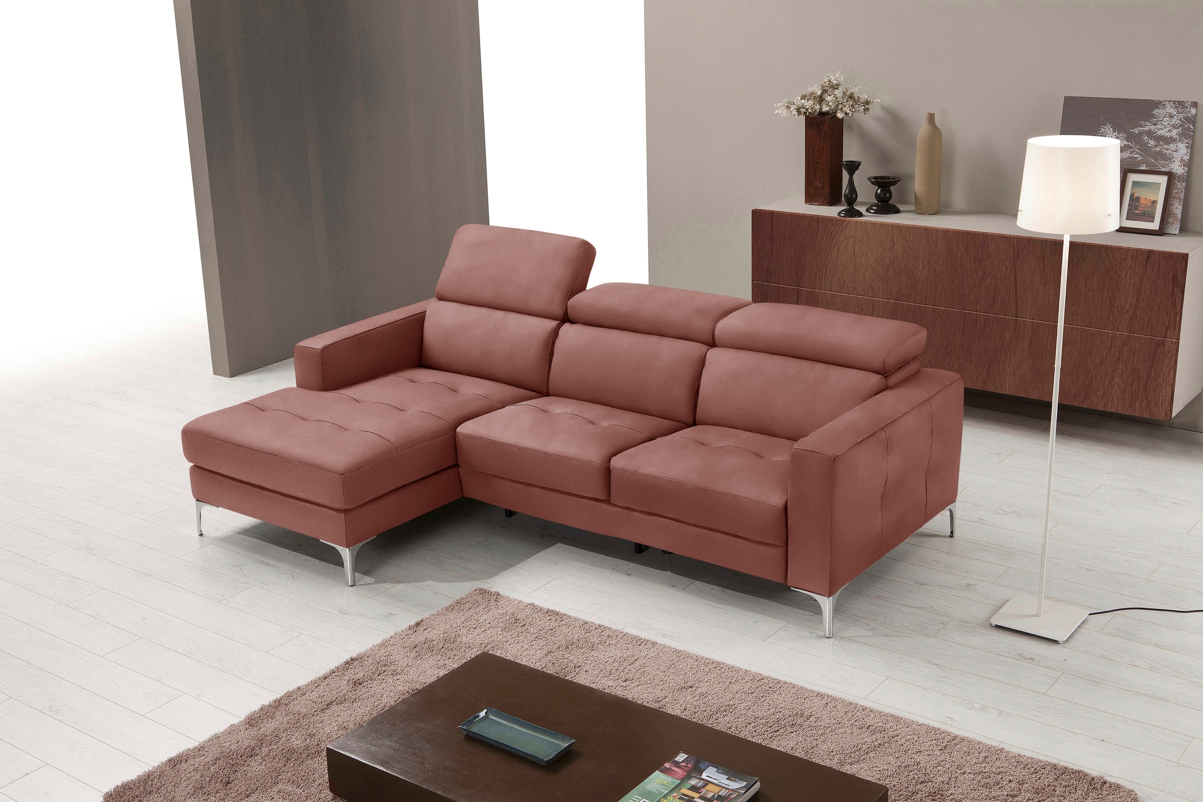 Egoitaliano Ecksofa »Matt, erstklassiger Sitzkomfort, aufwendige Detailverarbeitung, L-Form«, mit verstellbaren Kopfteilen zum Relaxen