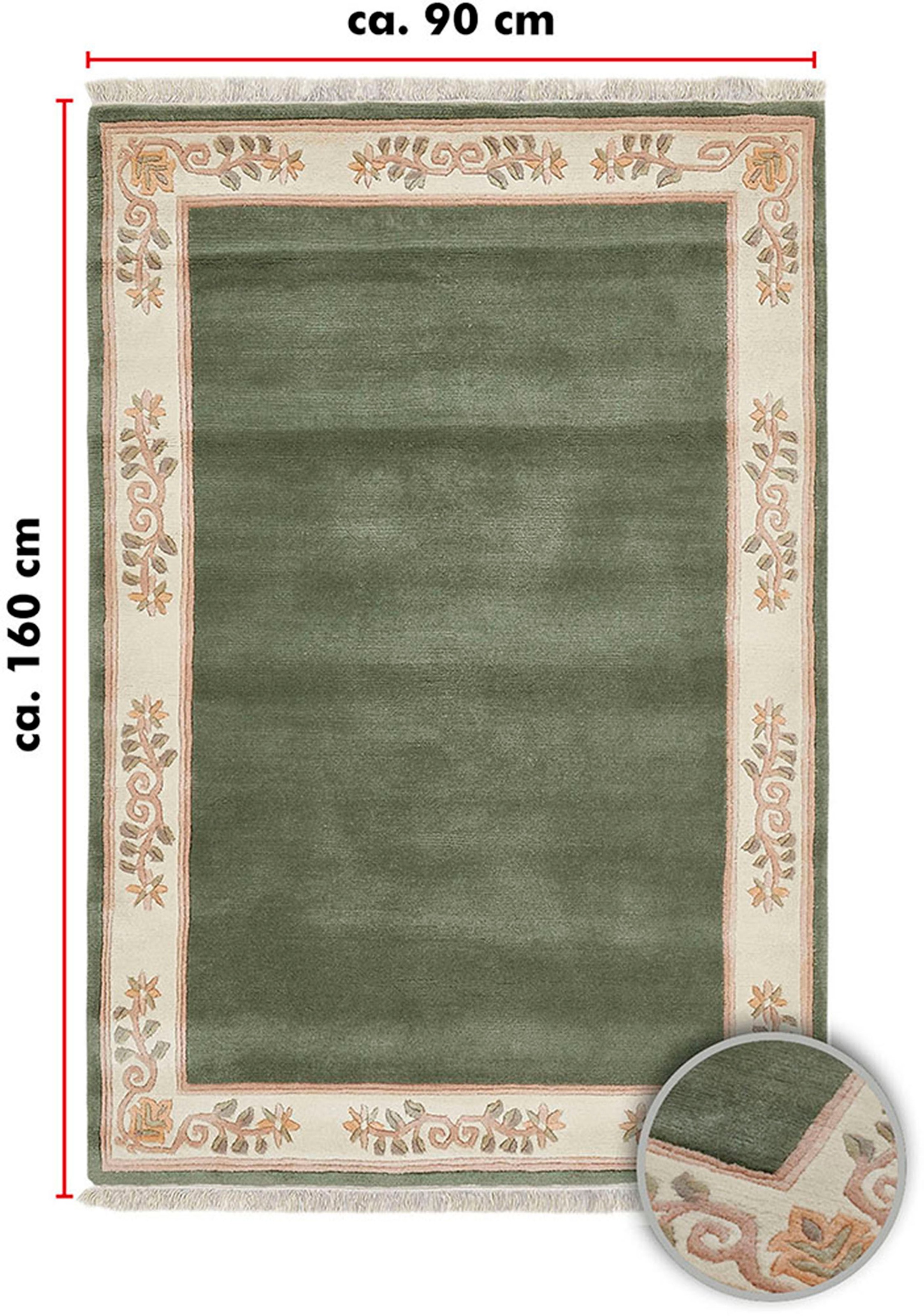 LUXOR living Wollteppich »Adour«, rechteckig, 18 mm Höhe, reine Wolle, handgeknüpft, mit Bordüre und Fransen, Wohnzimmer