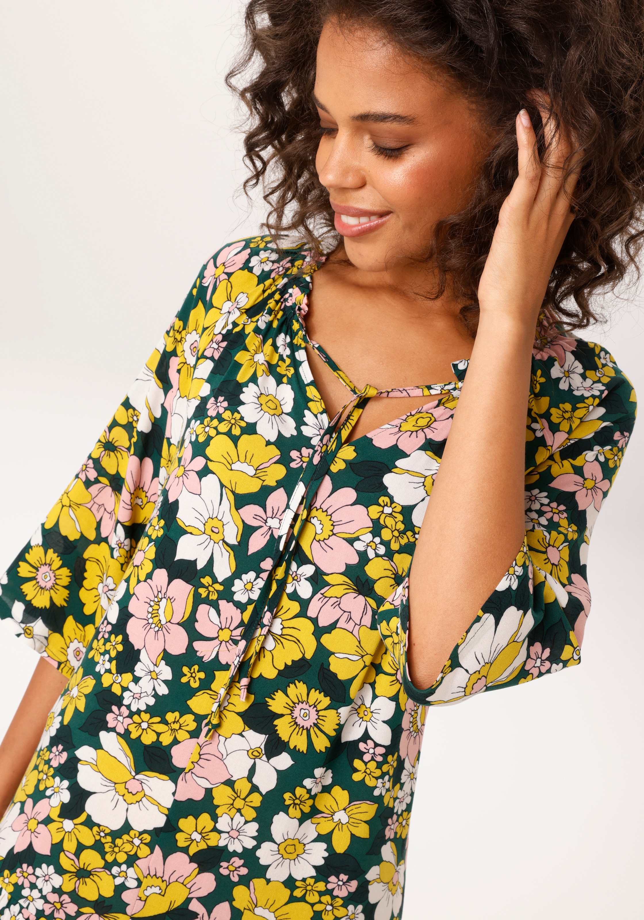 Aniston CASUAL Sommerkleid mit farbenfrohen Blütendruck - jedes Teil ein Unikat - NEUE KOLLEKTION