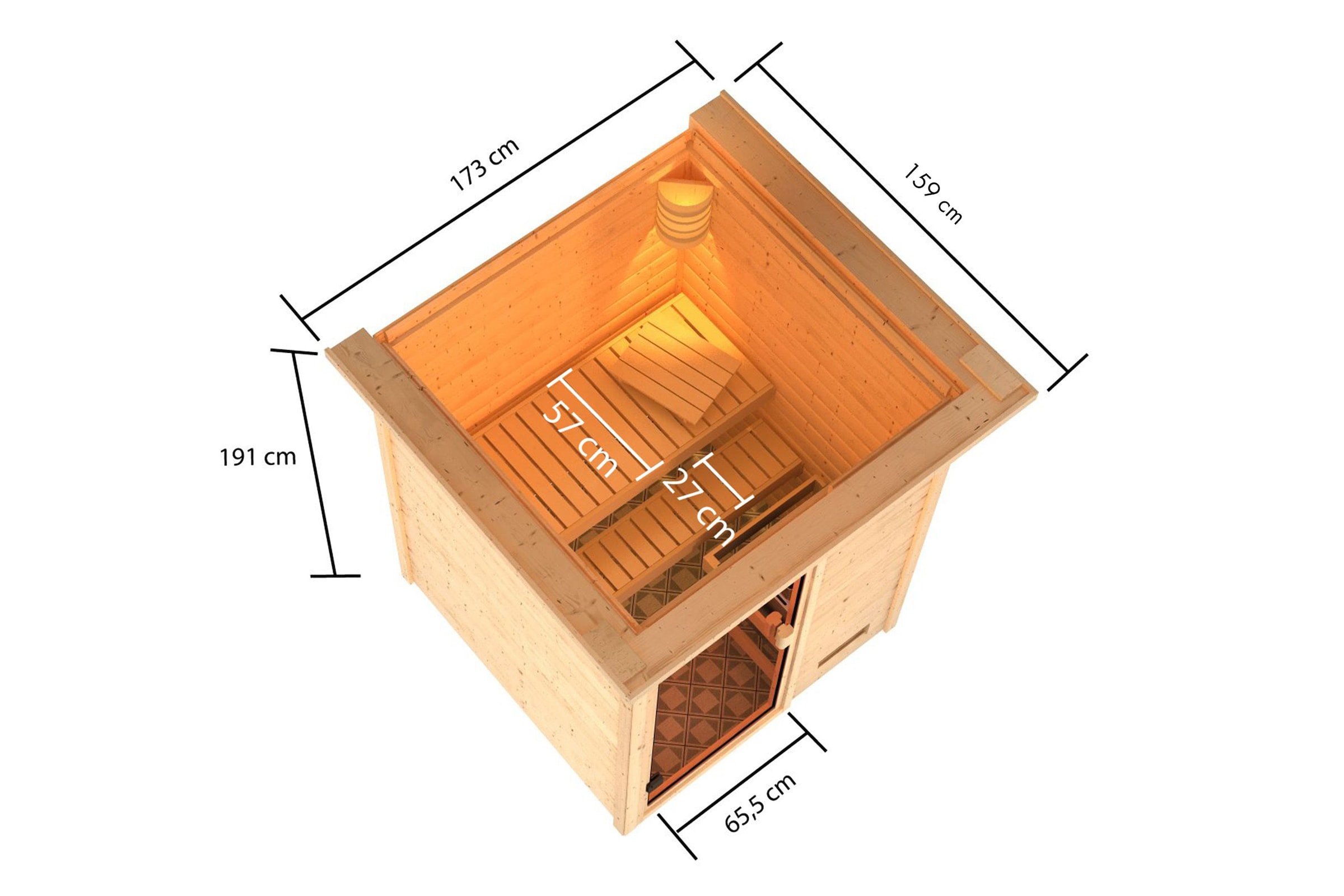 Karibu Sauna »"Sandy" mit bronzierter Tür und Kranz, naturbelassen« aus hochwertiger nordischer Fichte