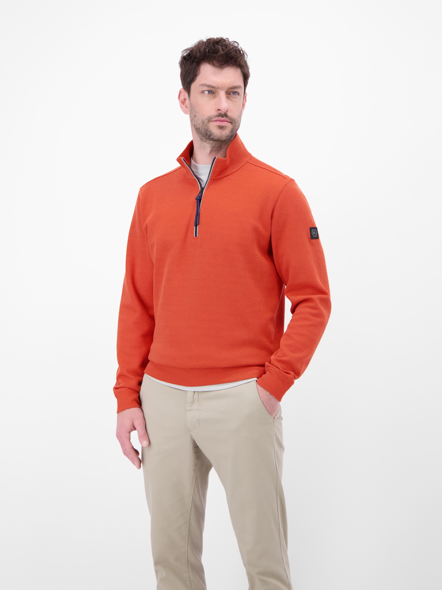 Sweater LERROS "SELA", Herren, Gr. L, vivid rot, Sweatware, Obermaterial: 90% Baumwolle, 10% Polyester, unifarben, normal hüftbedeckend, Rundhals, Bündchen, Sweatshirts Sweater, mit Troyer-Reißverschluss 3
