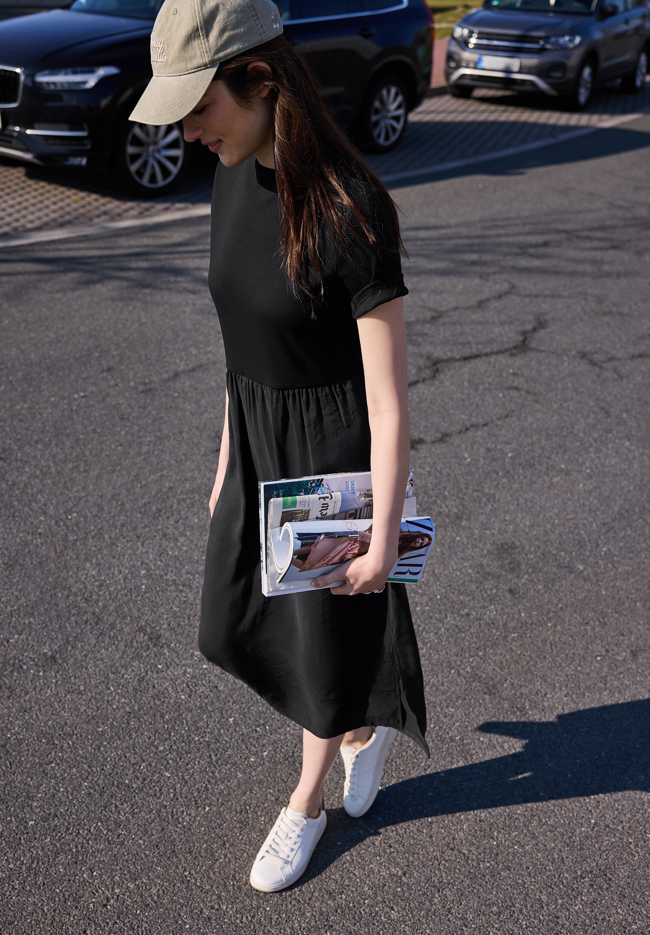 STREET ONE STUDIO Midikleid Ohne Taschen mit Rundhalsausschnitt