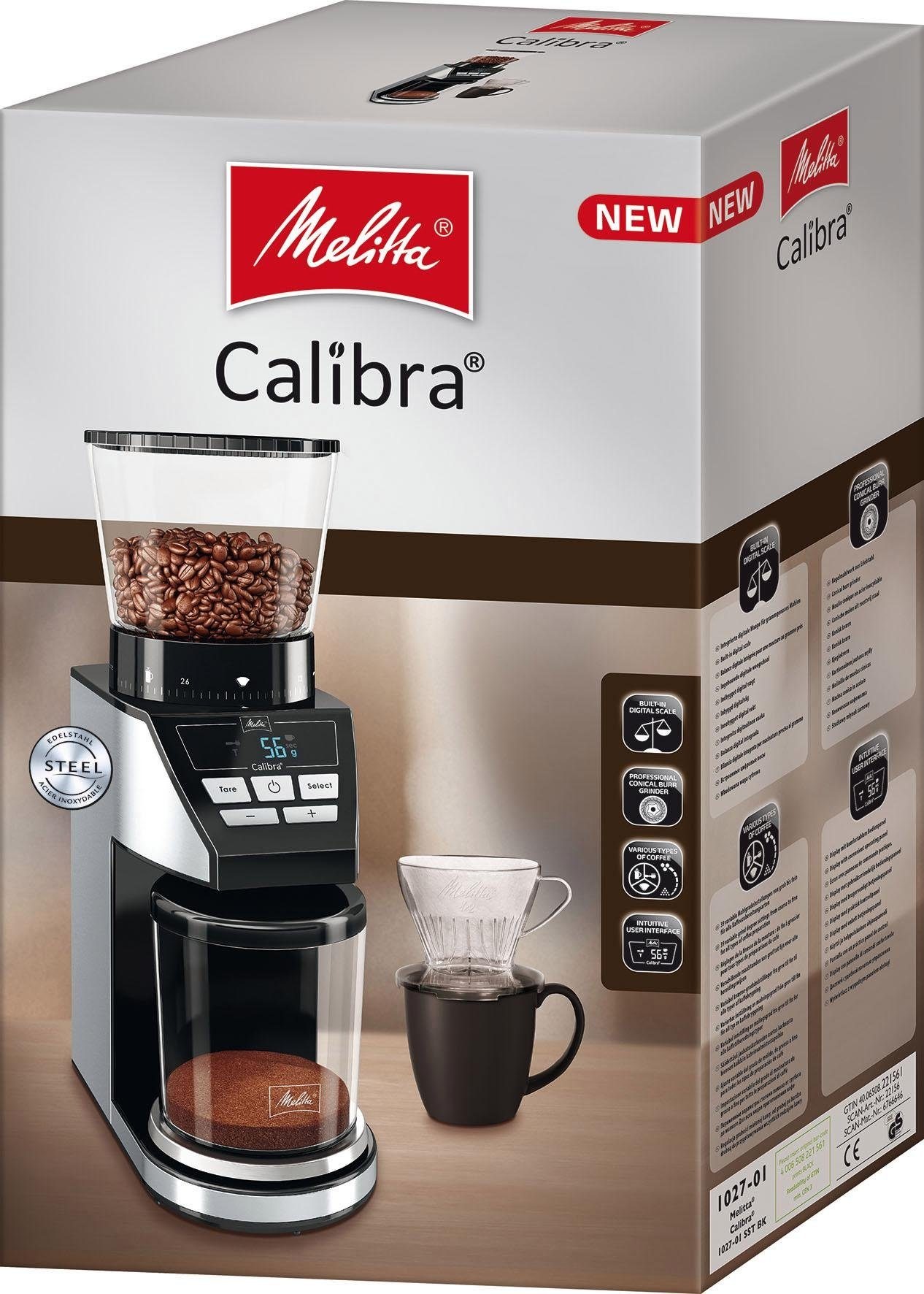 Melitta »Calibra Bohnenbehälter kaufen Kaffeemühle | 375 160 g 1027-01 BAUR schwarz-Edelstahl«, W, Kegelmahlwerk,
