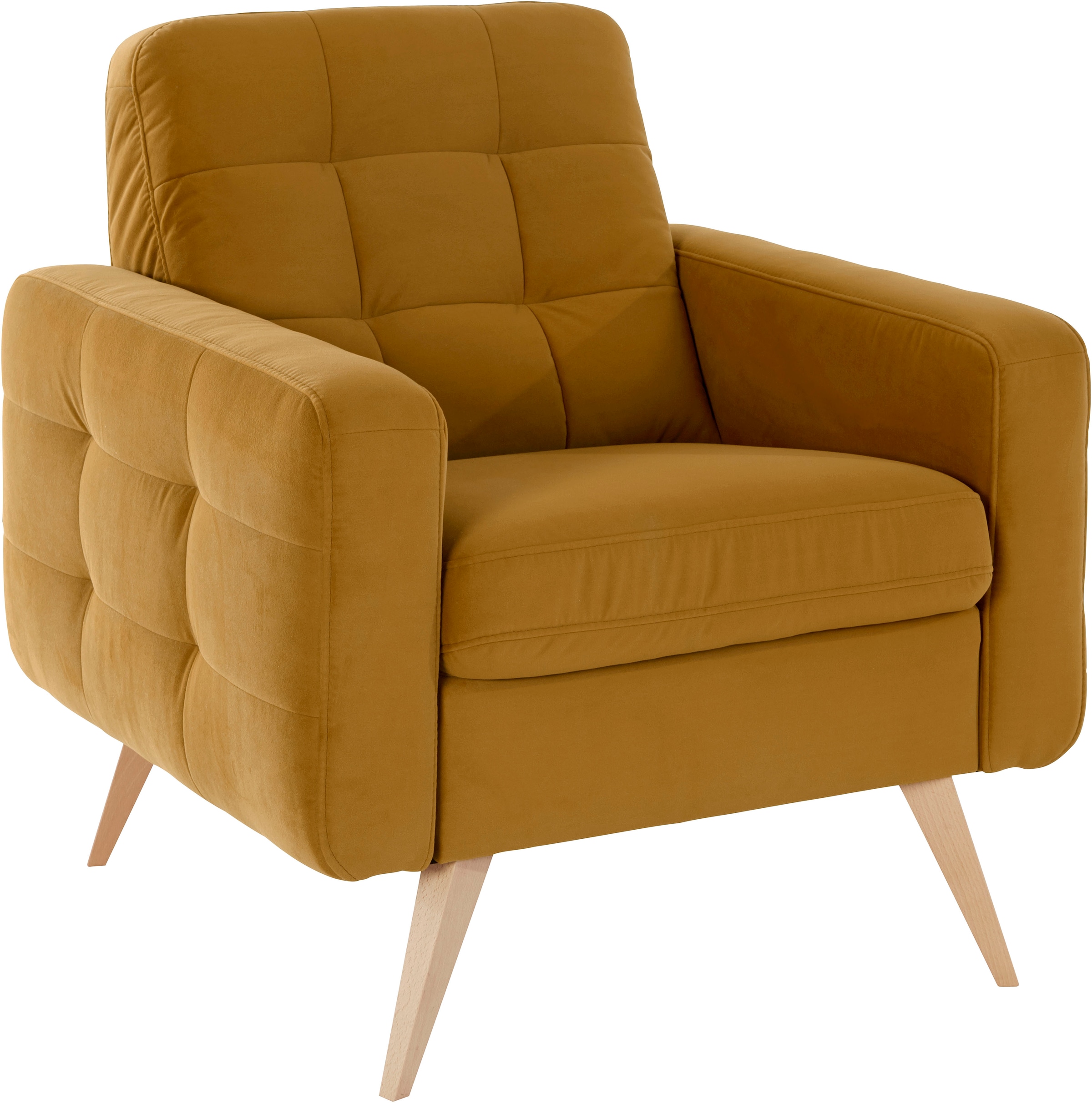 exxpo - sofa fashion Sessel »Nappa, Loungesessel, aktuelle Rückensteppung, bequem und modern«, hoher Holzfuß