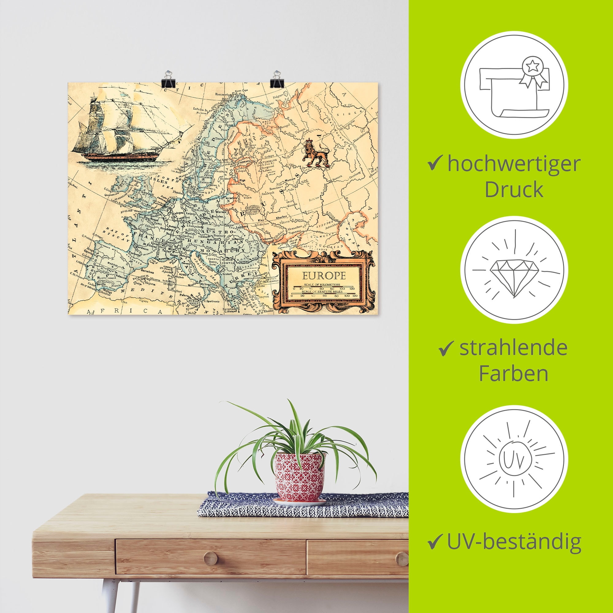 Artland Wandbild »Europakarte«, Landkarten, (1 St.), als Leinwandbild, Poster, Wandaufkleber in verschied. Größen