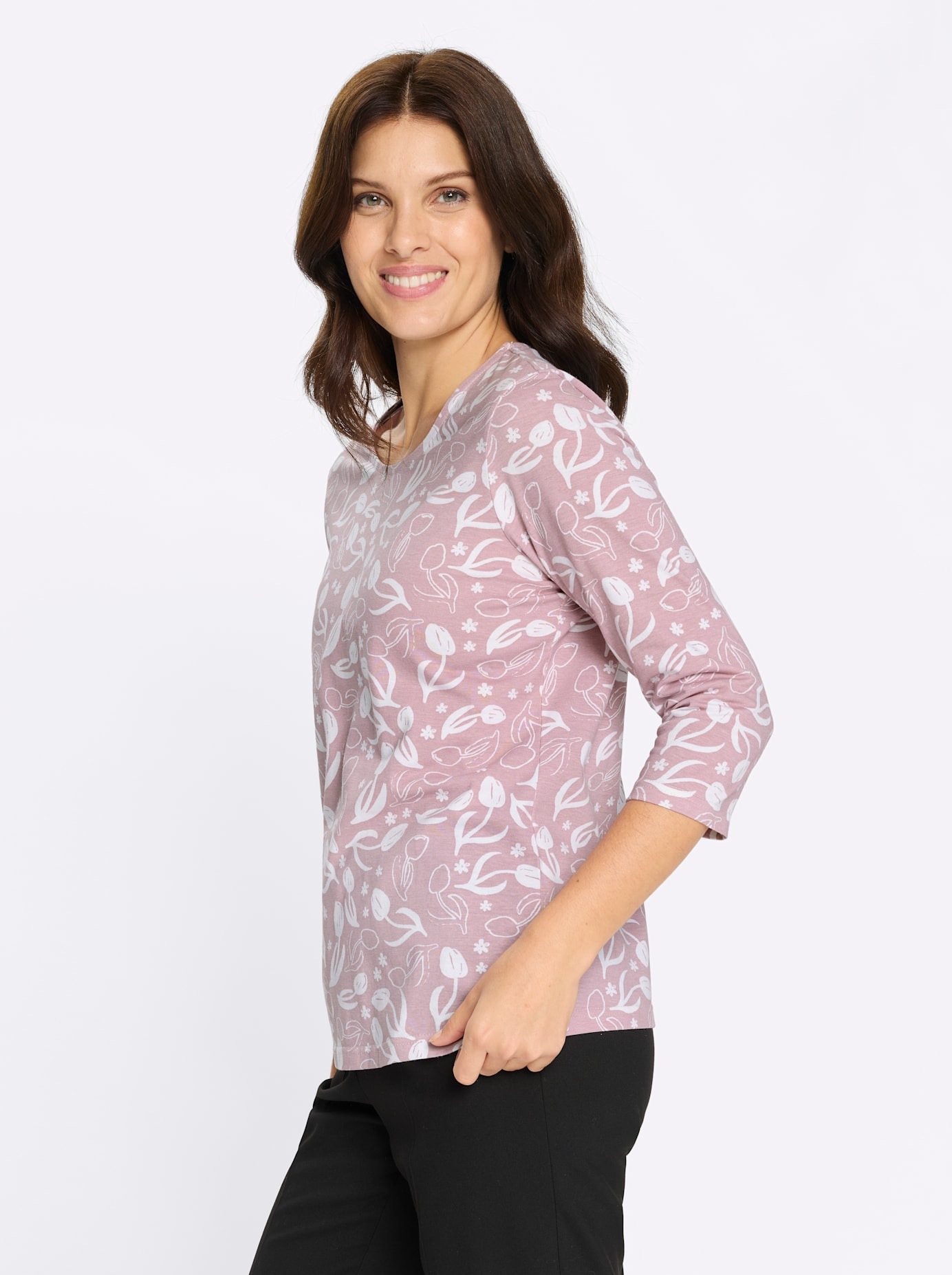 Classic Basics 3/4 Sleeve Shirt Women Rose White Patterned Size 54 5