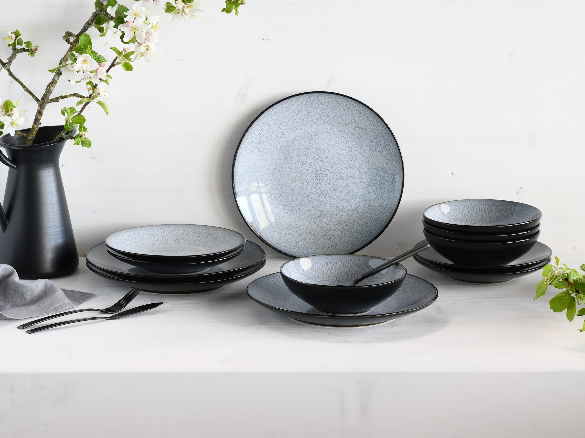 OTTO home Tafelservice "Teller Set, modernes Geschirr-Set, Service Gullak" mit Reaktivglasur, spülmaschinengeeignet & mikrowellengeeignet