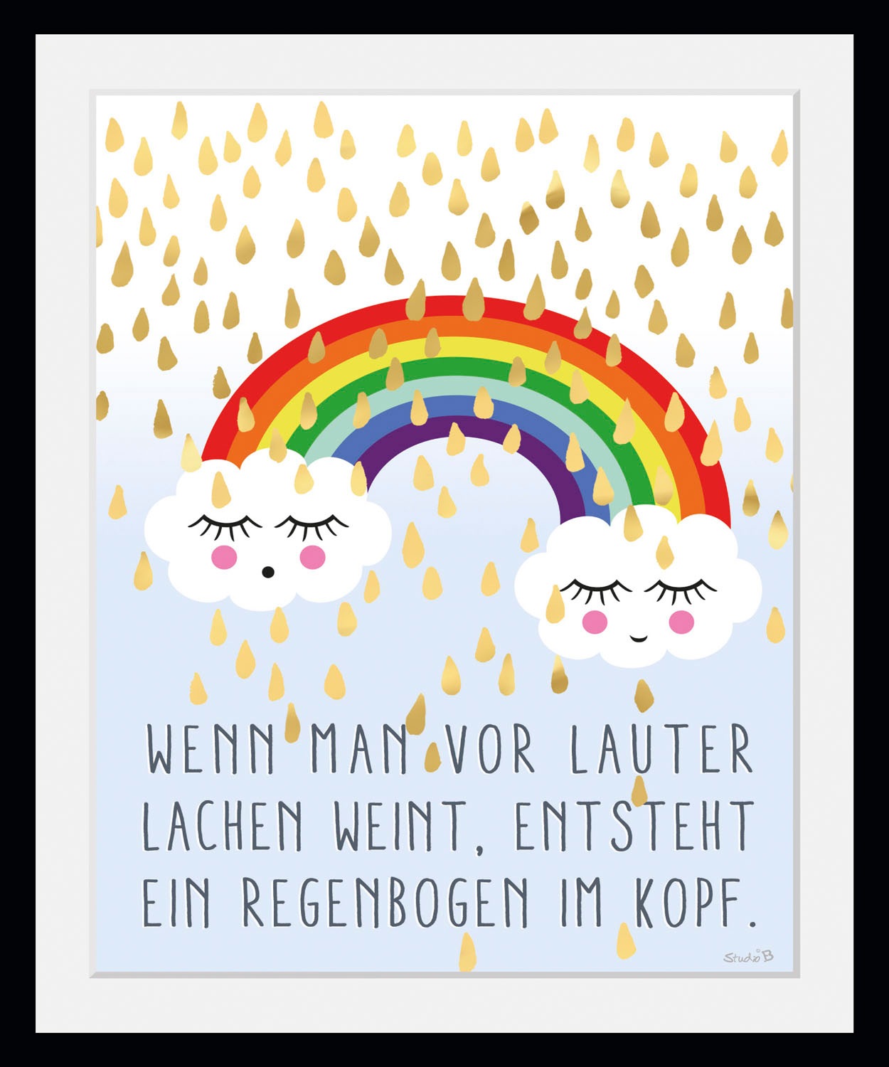 queence Bild "Regenbogen im Kopf" Gesicht  Himmel  Motivationsbilder  Regenbogen  Sprüche & Texte  Wolken 1 Stk. tlg. HD Premium Poster-Druck inkl. Holzrahmen