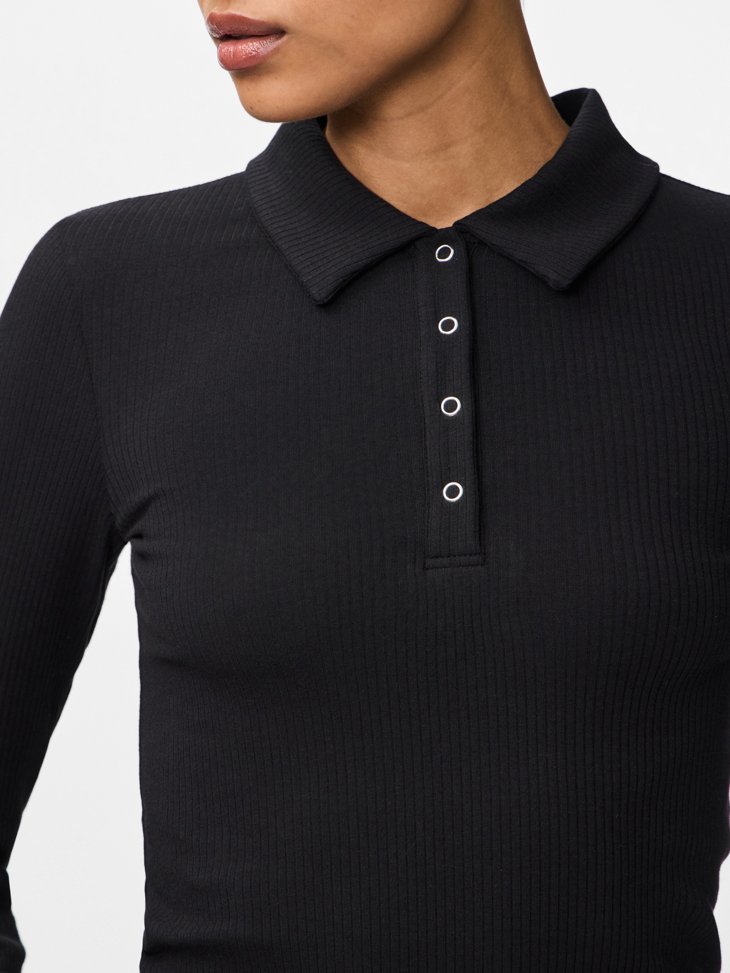 Pieces PCKITTE LS POLO TOP JRS NOOS Shirt Black M 3
