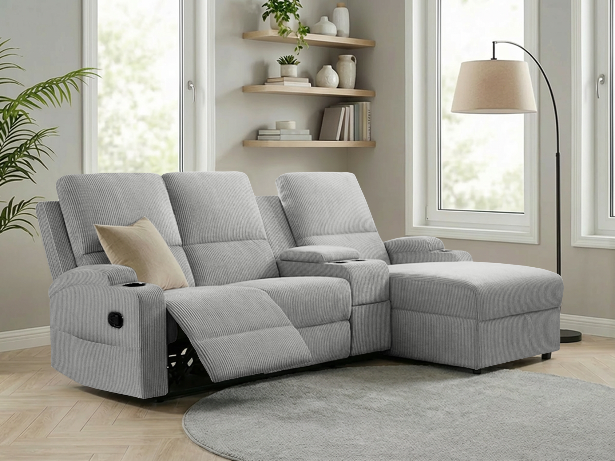 OTTO home Ecksofa "NAPORI Cord, Multimediasofa, 3er Kinosessel XXL, L-Form" Kinosofa, manuelle o. elektr. Relaxfunktion, Staufach, Getränkehalter