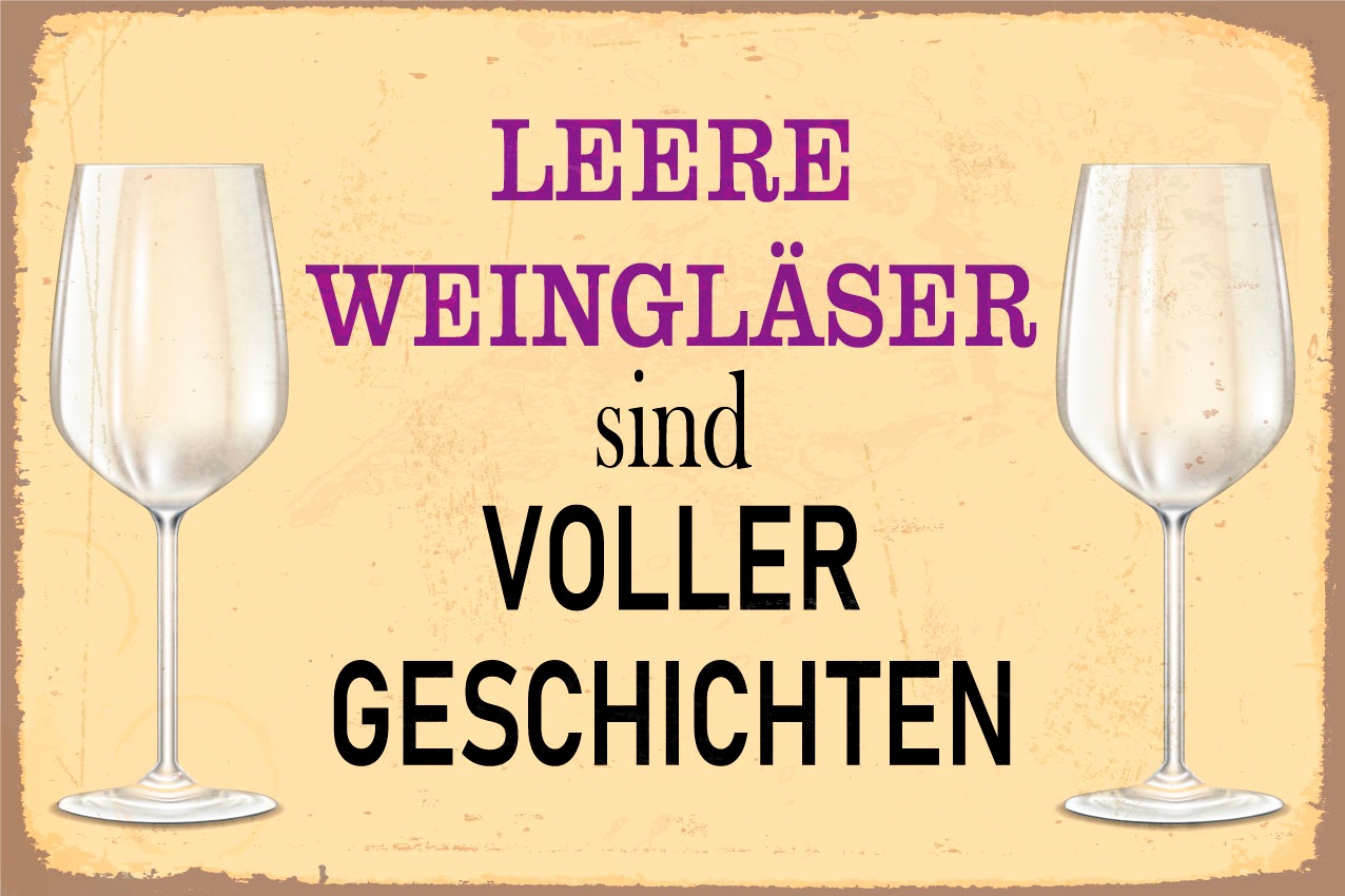 queence Metallbild "Leere Weingläser", Schriftzüge, (1 St.), Stahlschilder günstig online kaufen