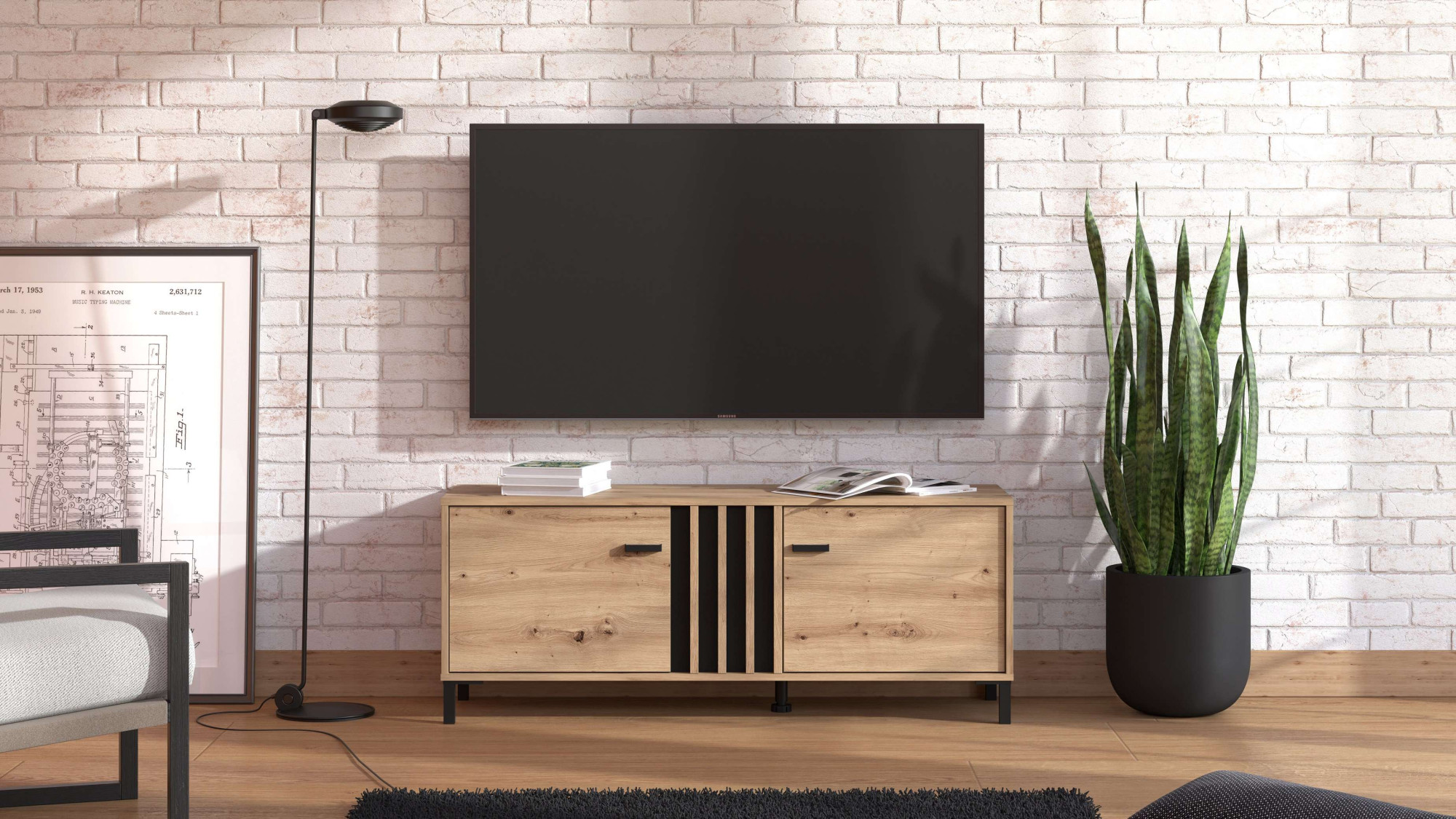 Home affaire Lowboard "LAVAL, TV-Board, TV-Kommode, TV-Schrank, TV-Unterschrank, TV-Möbel" Modernes Lowboard in Artisan-Dekor mit viel Stauraum, Lamellen-Optik