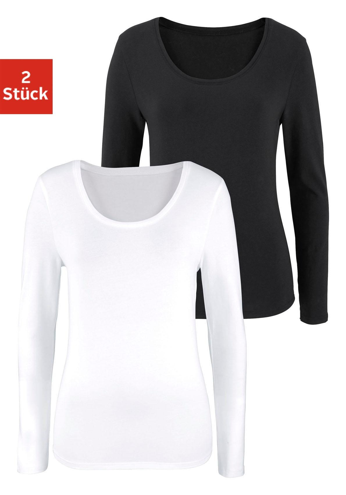 Vivance Langarmshirt "aus elastischer Baumwoll-Qualität" 2er-Pack, aus elastischer Baumwoll-Qualität, besonders weich