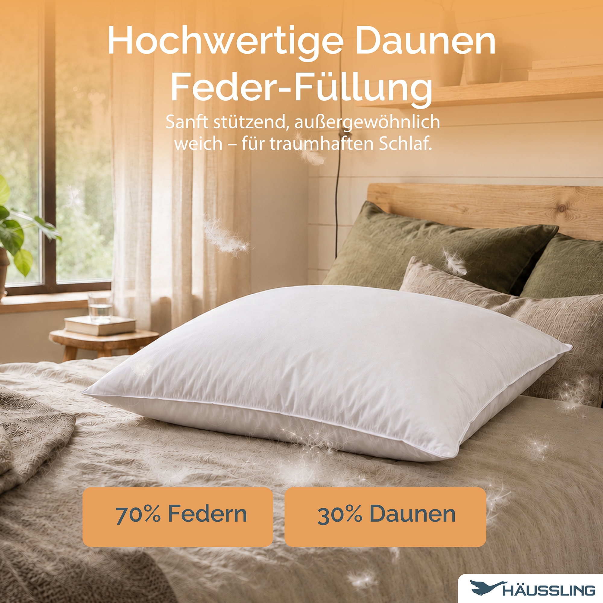Haeussling Federkopfkissen »Hygge Home Plissee (biobasiert)« Füllung: Weiße neue Federn und Daunen, Klasse I, 70% Federn 30% Daunen 1 Stk. tlg.