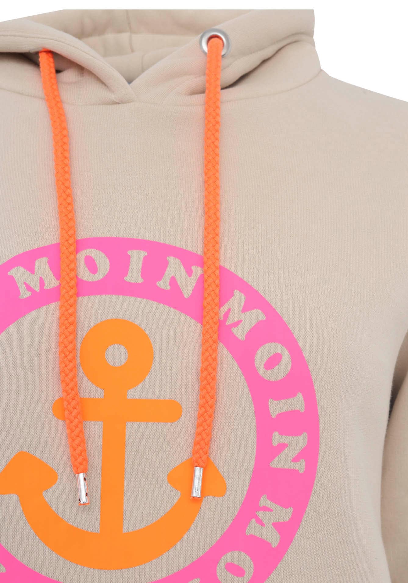 Zwillingsherz Hoodie, mit Aufschrift Moin und Anker in Neonfarben