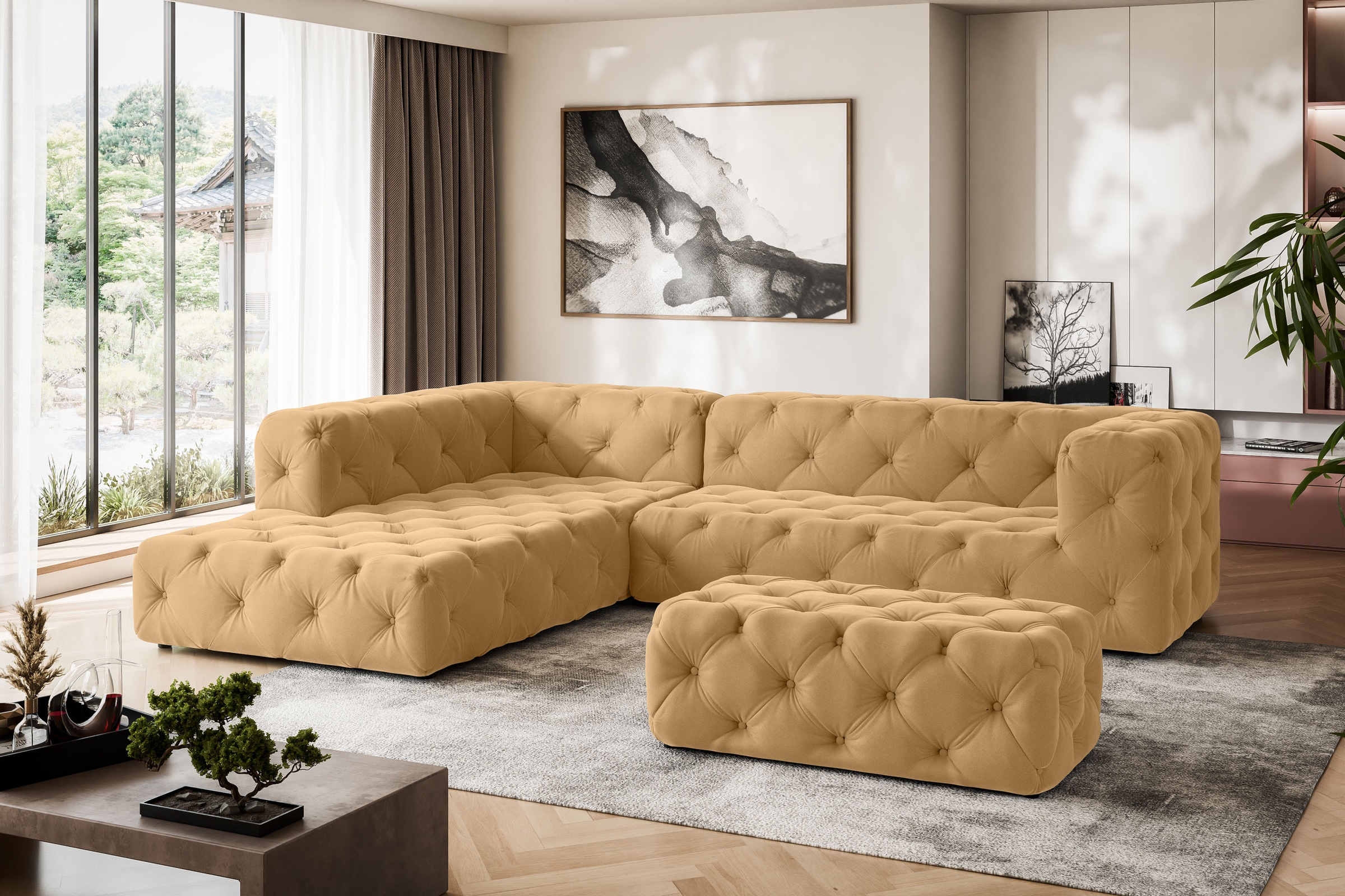 Places of Style Polsterhocker »FOLLINA«, Polsterhocker mit klassischer Chesterfield-Knopfheftung