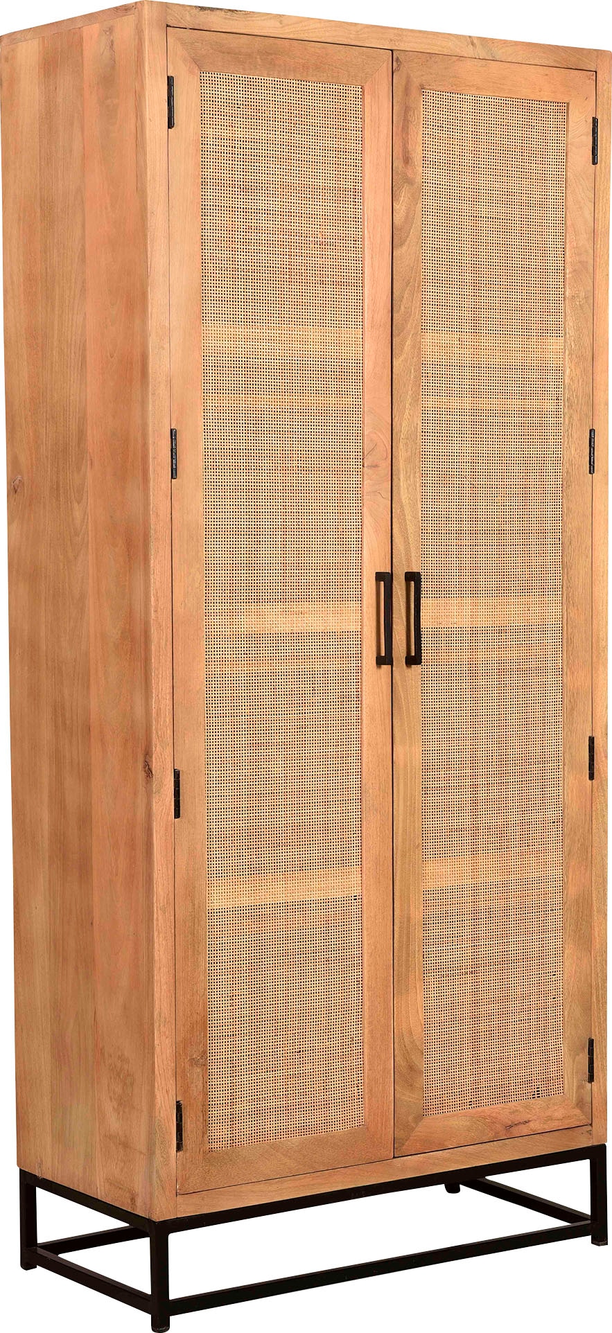 SIT Mehrzweckschrank "Auckland aus Mangoholz Garderobenschrank, Rattan-Front & Metallgestell" Trendige Rattan-Einsätze für natürlichen Boho- und Retro-Charme