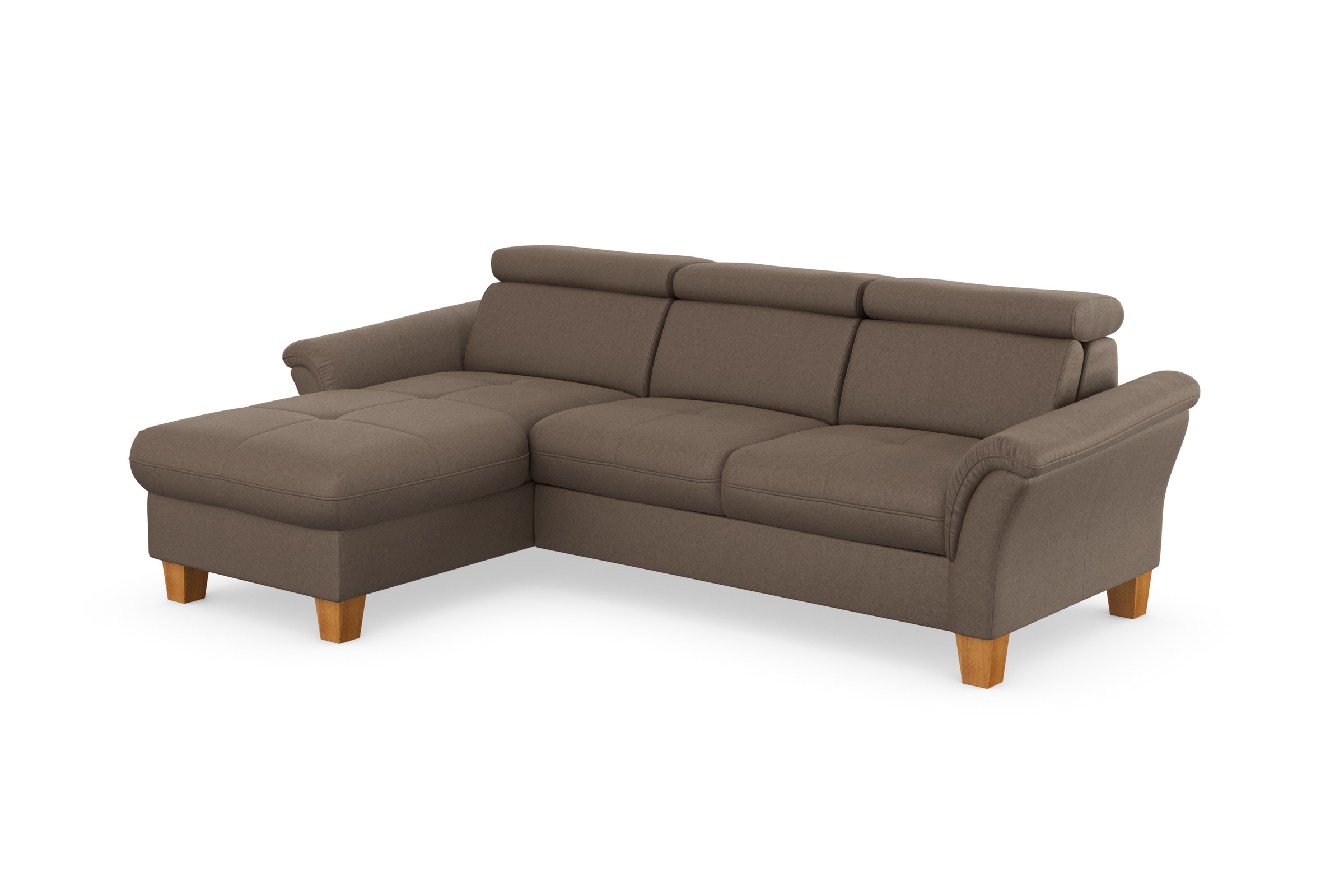 Ecksofa HOME AFFAIRE "Lindgren L-Form", braun (nuss), B:258cm H:84cm T:169cm, 100% Polyester, Sofas, Ecksofa, wahlweise mit Bett mit klappbaren Rollen, Kasten und Kopfverstellung 6