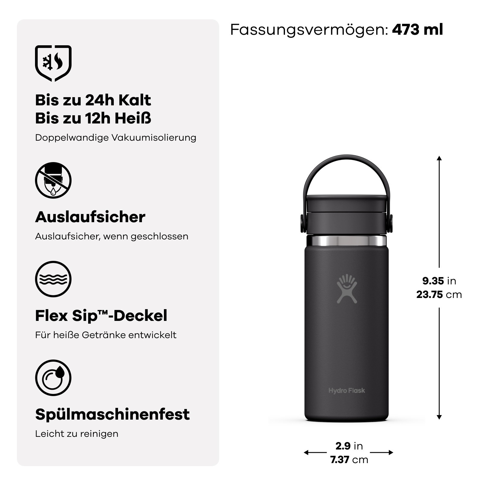 Hydro Flask Trinkflasche »16 OZ Wide Flex Sip Lid, 473 ml« Geeignet für alle Wide Mouth Kappen und Deckel