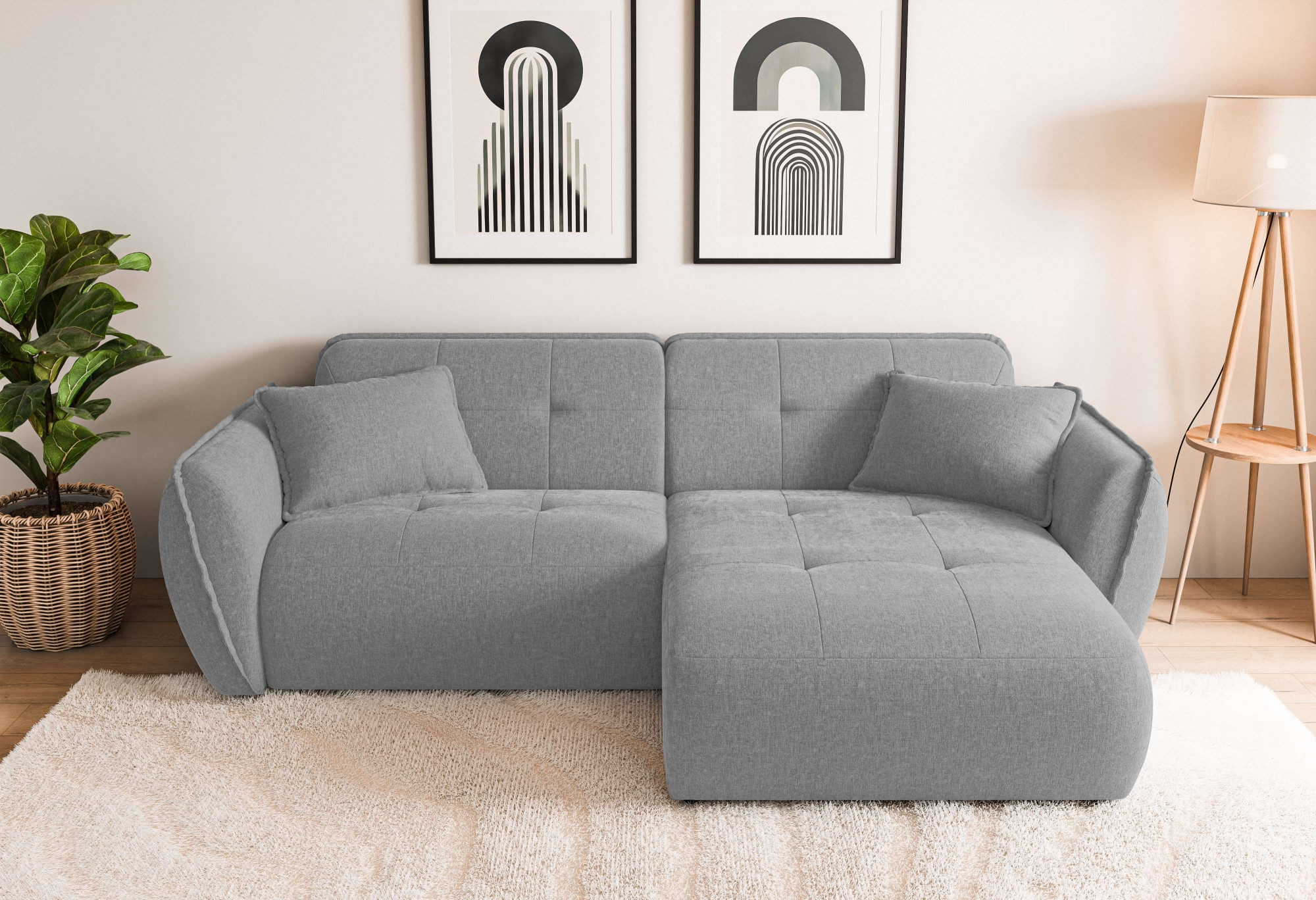 Home affaire Ecksofa "MIRELDA L-Form mit Steppungen, Recamiere rechts/links, Breite 253 cm" Sitztiefe 62 cm, elegant und bequem, 2 Zierkissen, belastbar bis 480kg