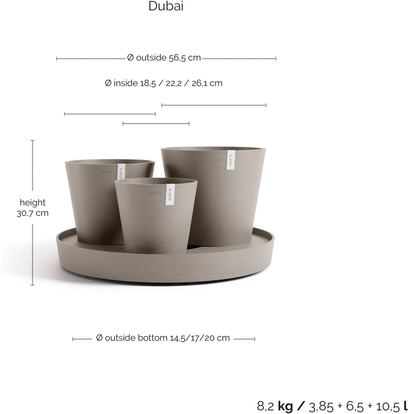 ECOPOTS Blumentopf »Dubai Taupe« für innen und außen: frostsicher, bruchsicher und lichtbeständig