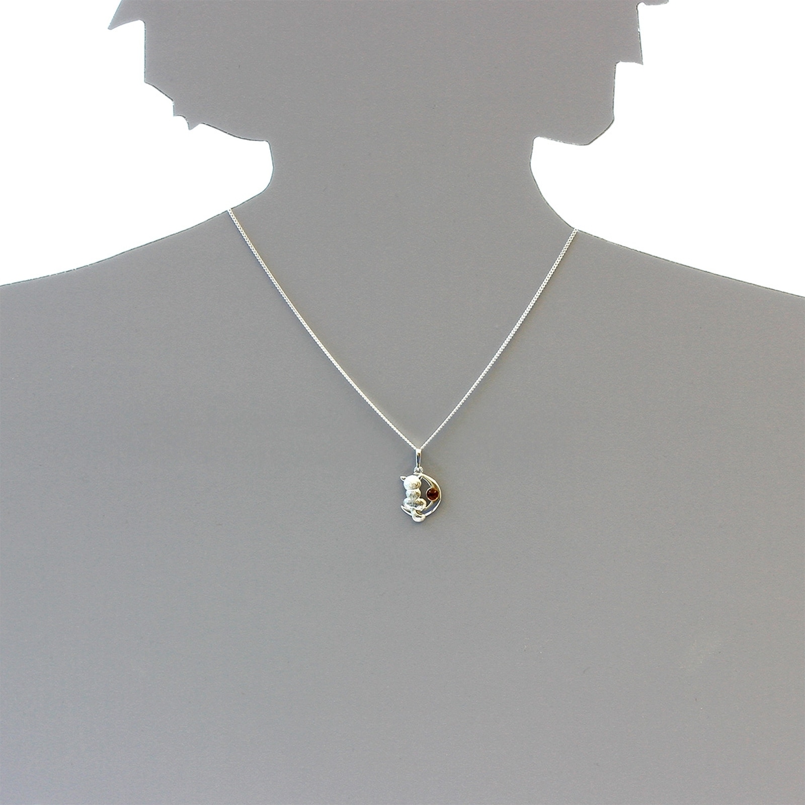 OSTSEE-SCHMUCK Kette mit Anhänger »- Katze und Mond - Silber 925/000 - Bernstein«