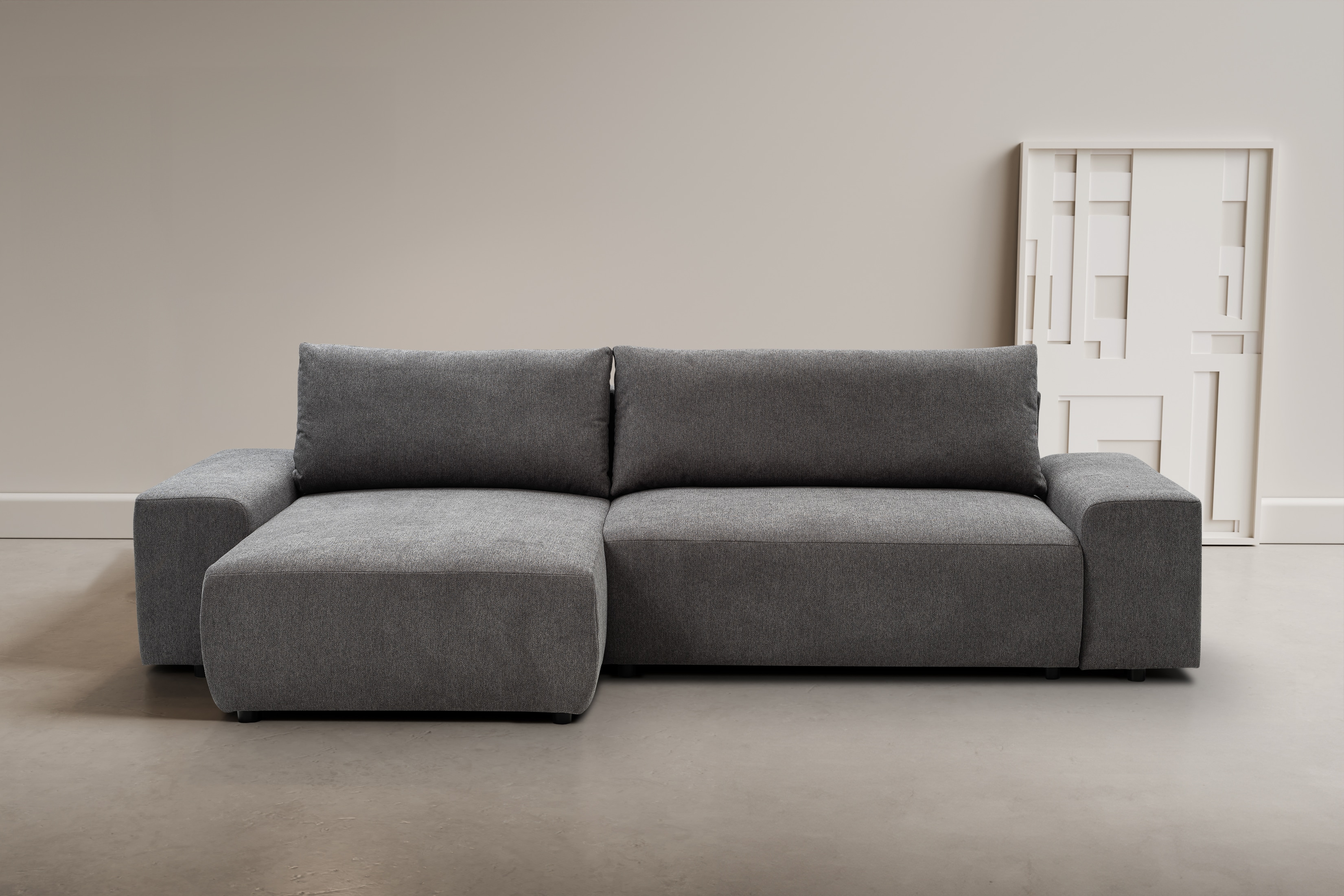 WERK2 Ecksofa "Amsterdam 300 x 150 cm modern und bequem" Struktur fein, L-Form, XXL, Schlaffunktion, Bettkasten