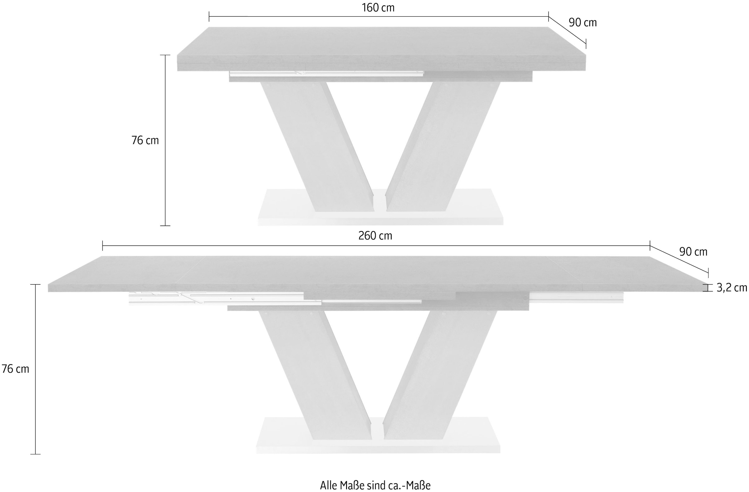 graphit in 160-260 Esstisch mit V-Gestell bestellen Breite cm und »Komfort Auszugsfunktion, D«, | BAUR mit Mäusbacher