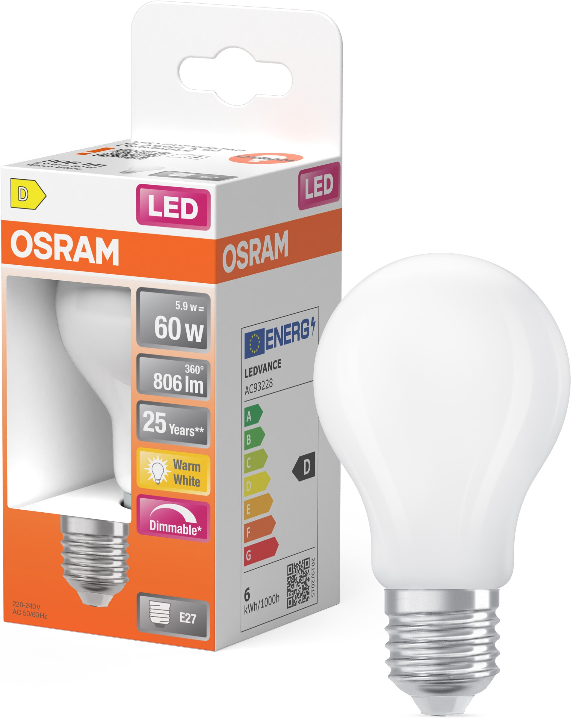 OSRAM LED-Leuchtmittel "LED-Lampe Superstar Kolbenform A60", L:10,5cm Ø:6cm, weiß, Leuchtmittel