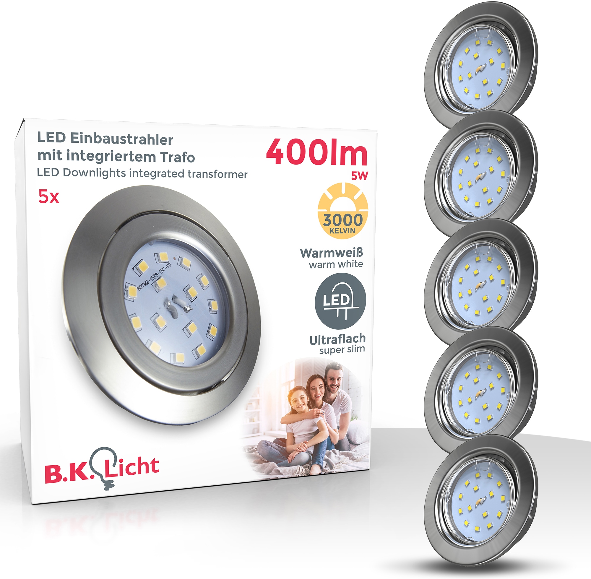 Einbauspots, Einbauleuchte, inkl. 5 5W 5x B.K.Licht | 3000K, BAUR schwenkbar 400LM flammig-flammig, ultra flach, LED LED