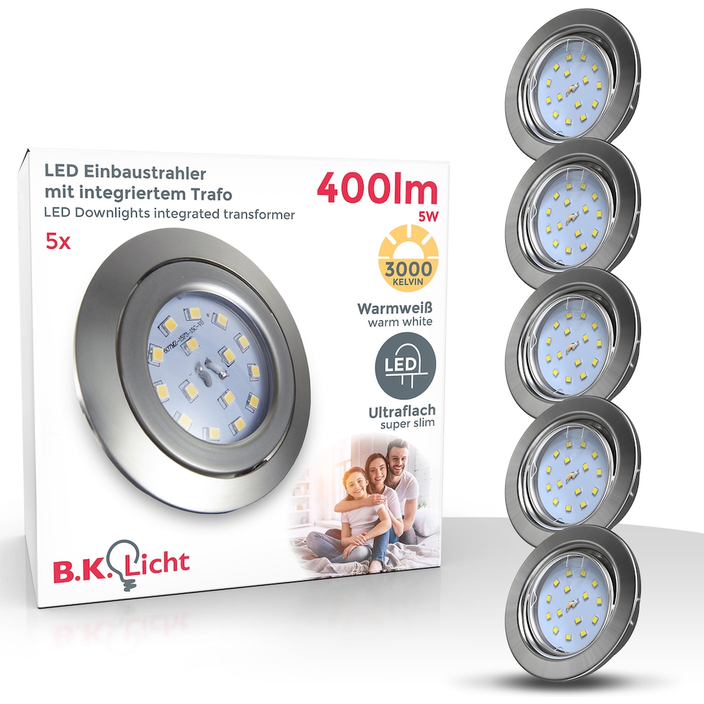 B.K.Licht LED Einbauleuchte, 5er Set, LED fest integriert, Kopf schwenkbar