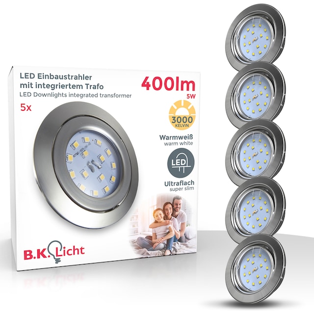 B.K.Licht LED Einbauleuchte, 5 flammig-flammig, LED Einbauspots, ultra flach,  inkl. 5x 5W 400LM 3000K, schwenkbar | BAUR