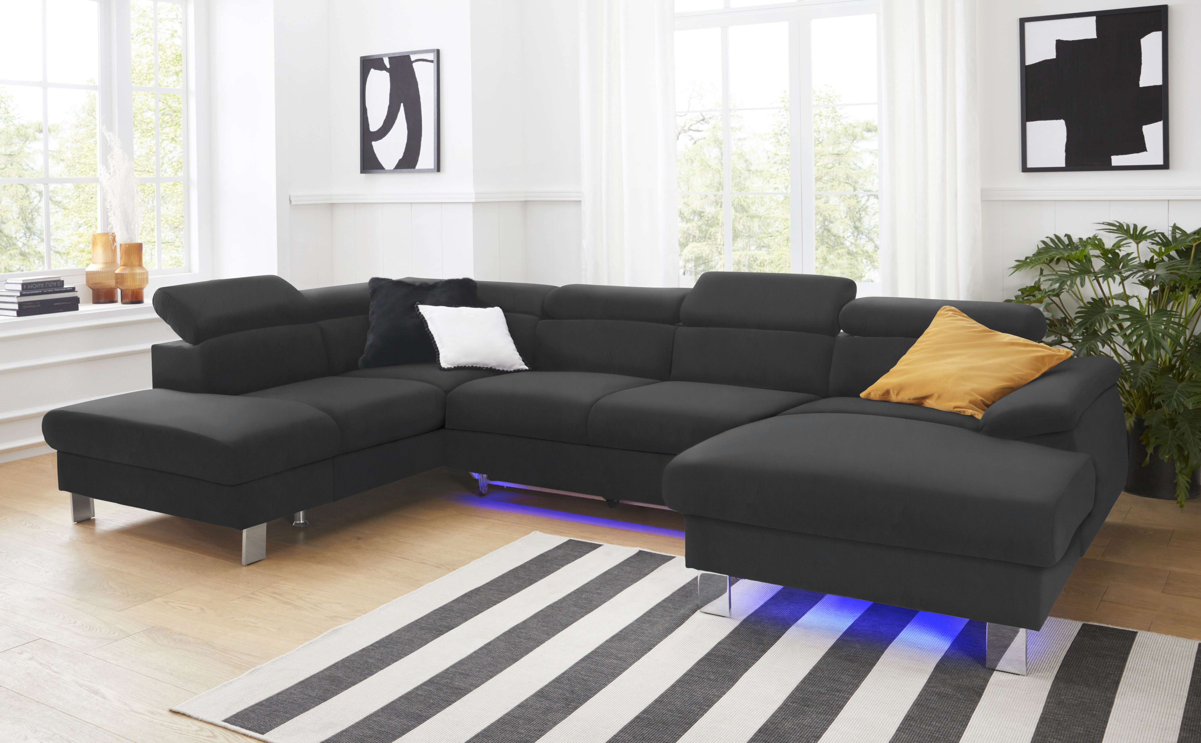 COTTA Wohnlandschaft "Komaris U-Form, B: 320 cm" mit Kopfteilverstellung, optional Schlaffunktion, Bettkasten & Licht