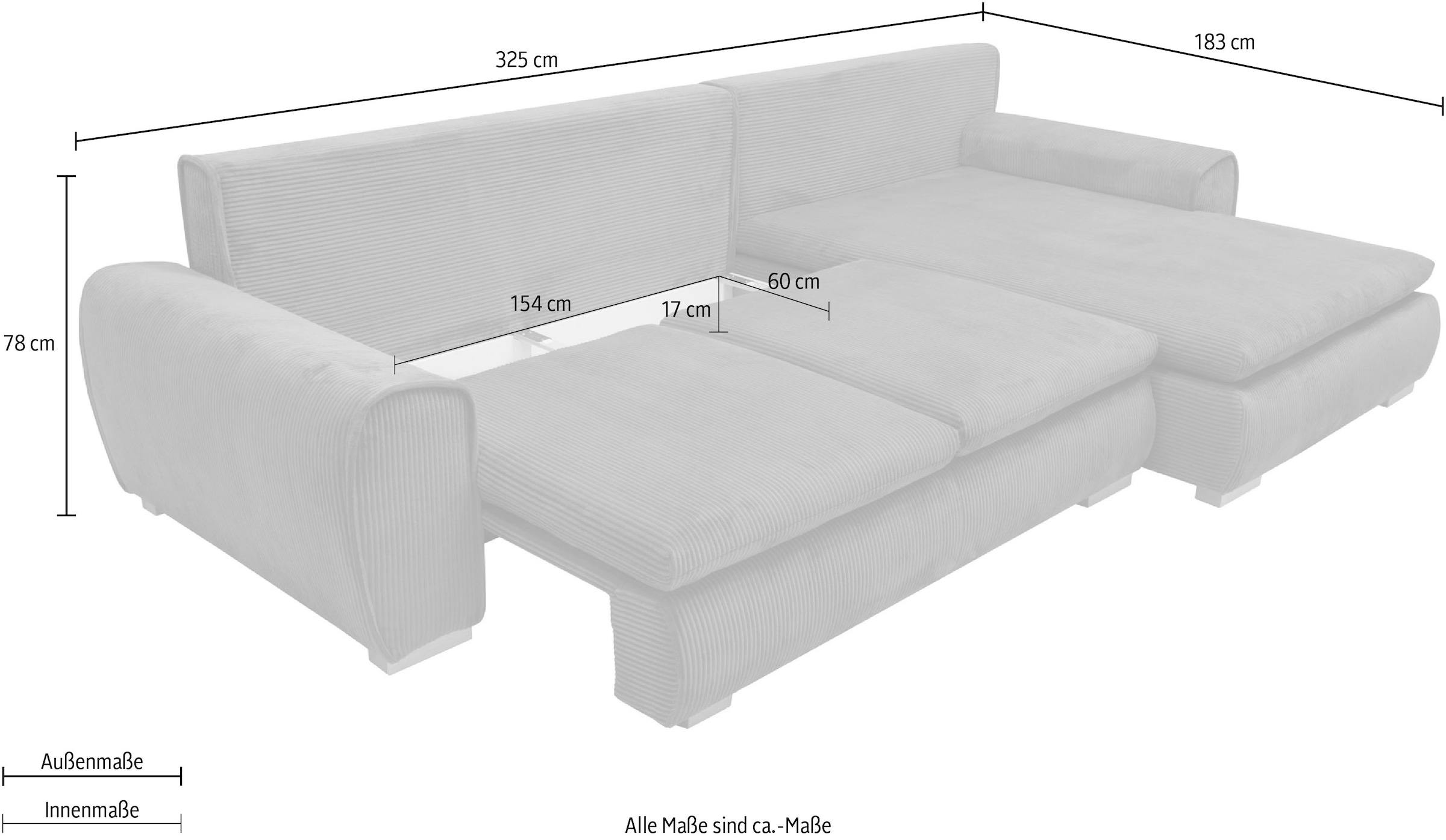 Home affaire Ecksofa »Cara Mia«, Cord Bezug, inkl. Schlaffunktion und Stauraum