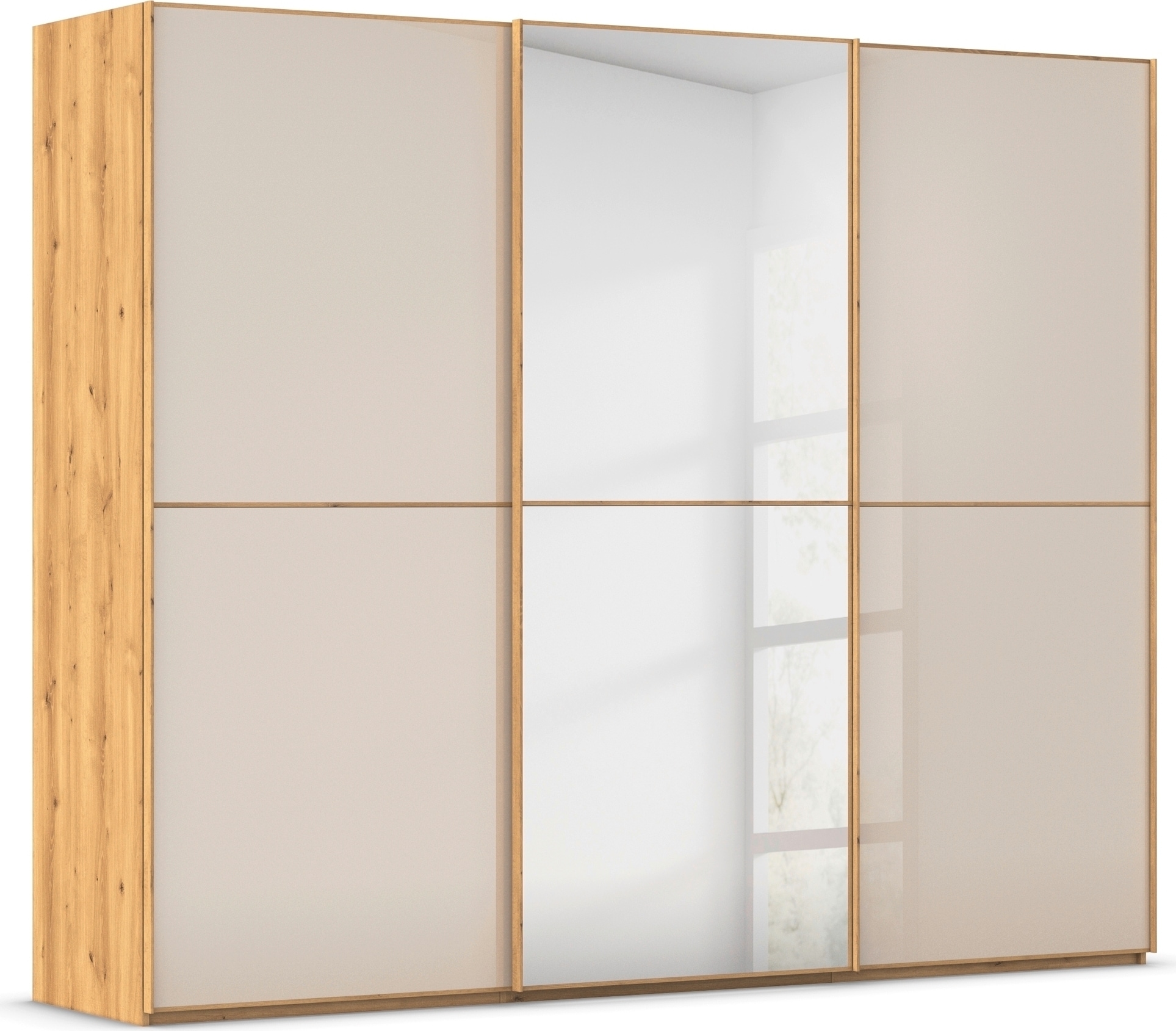 rauch Schwebetürenschrank "Kleiderschrank Schrank Garderobe Schlafzimmerschrank SCALE-DUO" edle zweigeteilte Türen Spiegel/Glas-Mix 3 Zierleisten MADE IN GERMANY