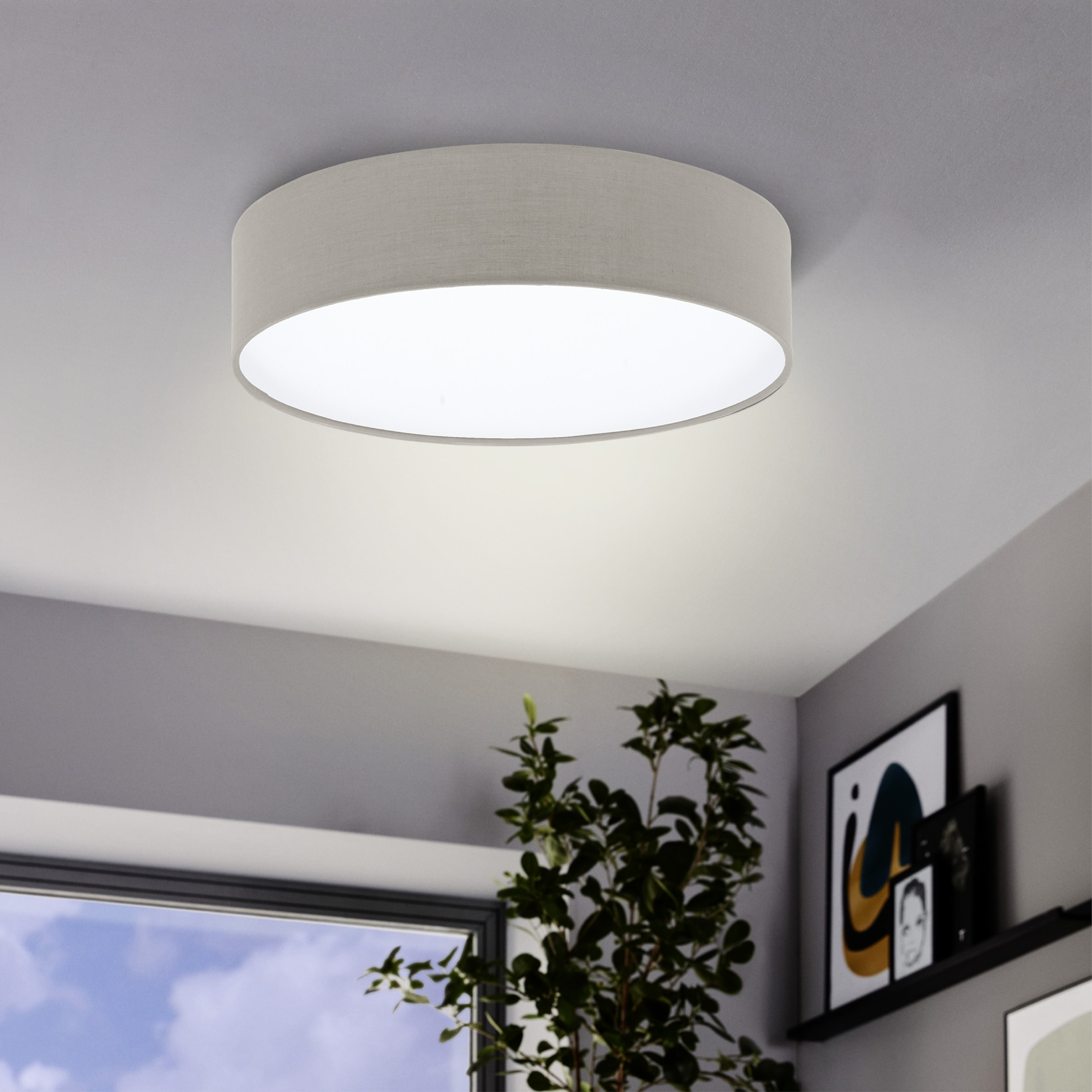 EGLO LED Deckenleuchte »Deckenlampe Anadia, Lampe aus Stoff, Ø38cm, Textilschirm« E27 1 Stk. Stahl und Textil, Wohnzimmerlampe, Schlafzimmerlampe, Stoffschirm,