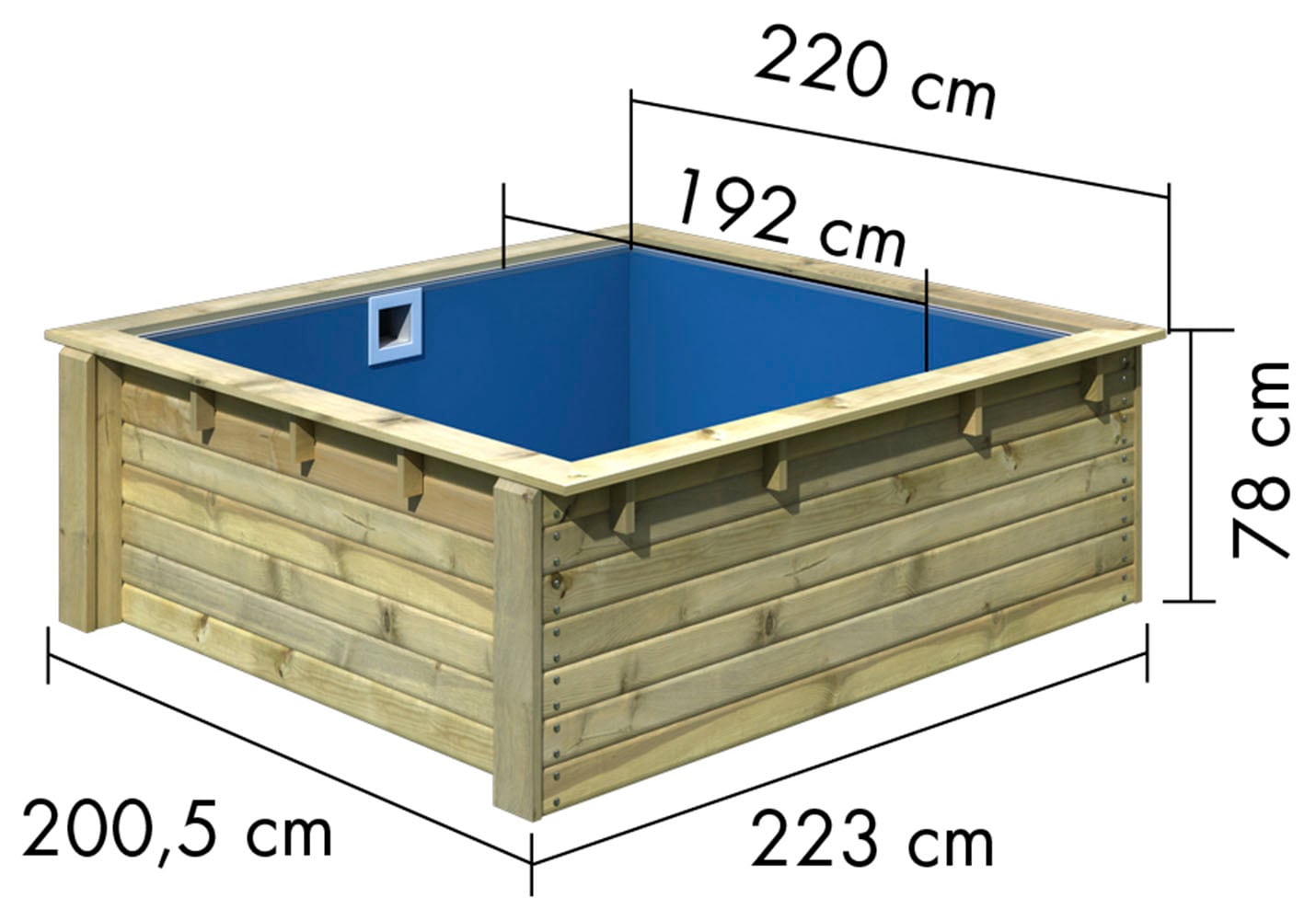 Karibu Rechteckpool »Minipool L220 x B 220 x H 78 cm«, (Set, 3 tlg.), kesseldruckimprägniert