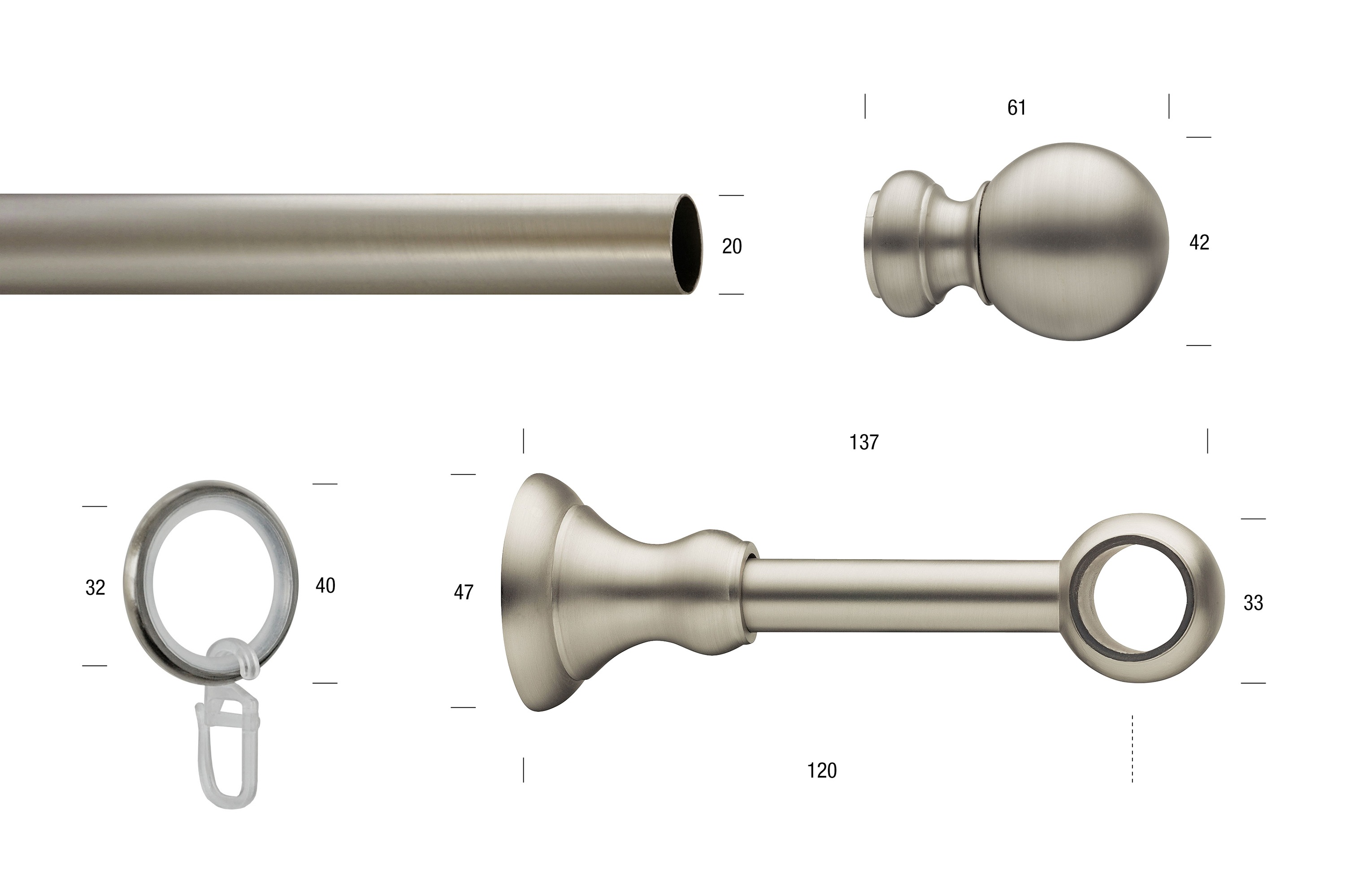 Thumbnail - GARESA Gardinenstange "ANDREA" Ø 20 mm 1 läufig-läufig Wunschmaßlänge;Träger;Endstücke;Befestigungsmaterial;Montageanlei...