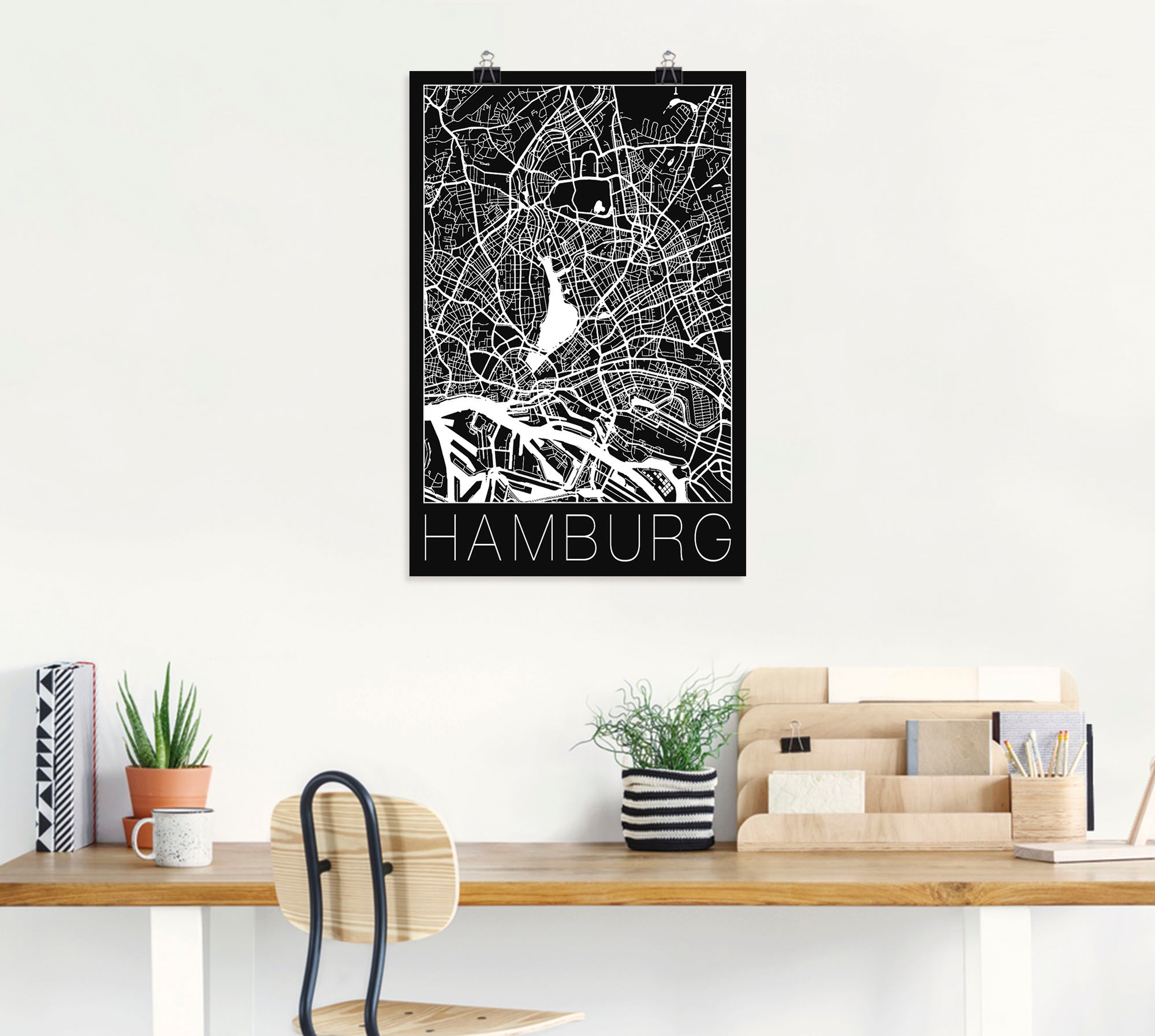 Artland Wandbild "Retro Karte Hamburg Deutschland Schwarz" Deutschland 1 St günstig online kaufen