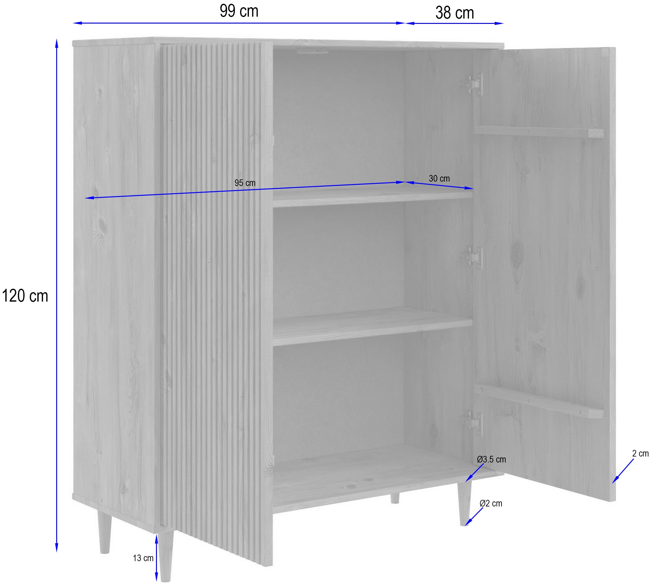 OTTO home Highboard »Malmedy Front mit gefrästen Rillen« Kommode Midischrank aus massivem Kiefernholz, Push-to-open, B 100 cm